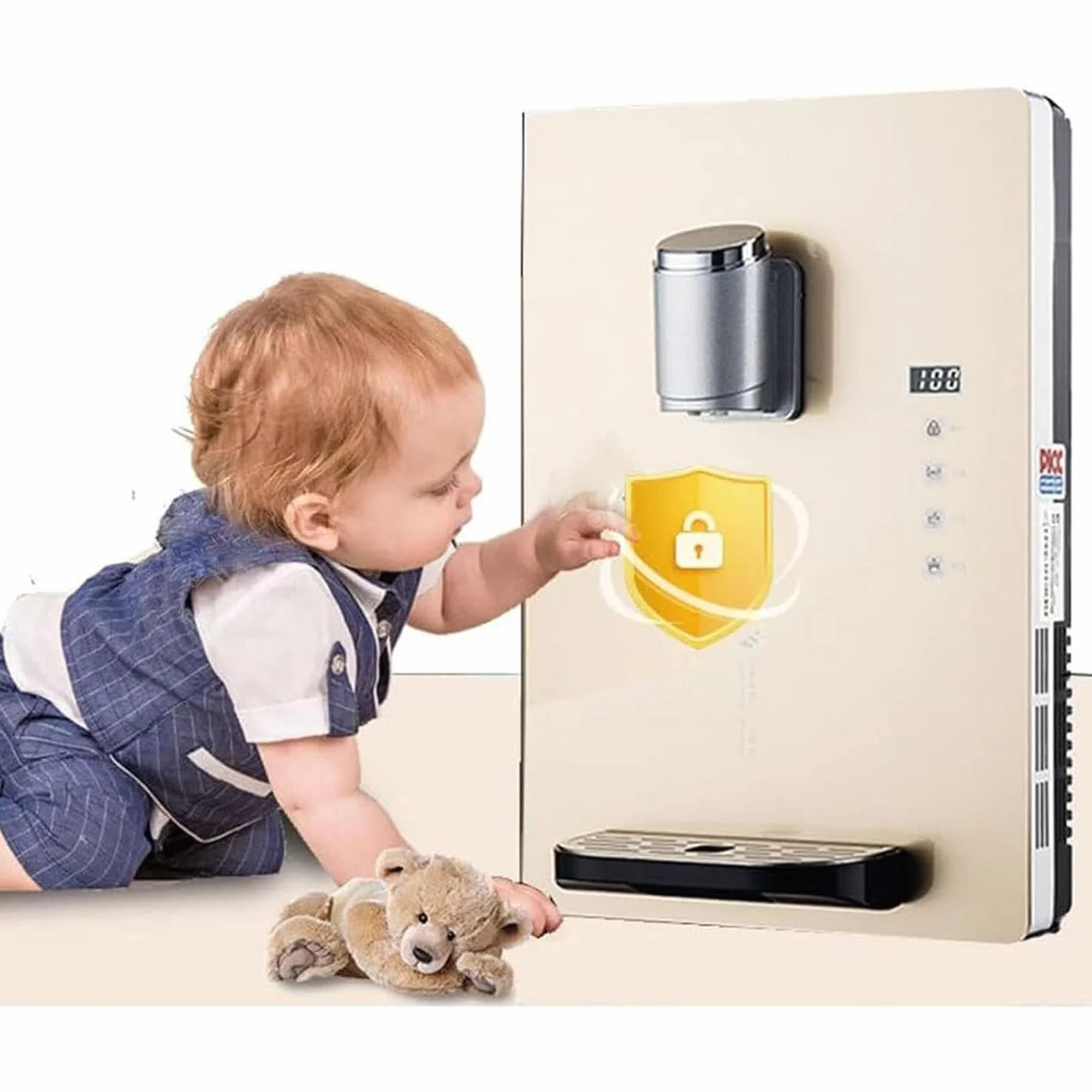 Dispensador de agua de pared con alimentación de red, calentador de agua potable, con bloqueo electrónico for niños, control táctil, for agua caliente y fría, ideal for comedores, hogar(Black)