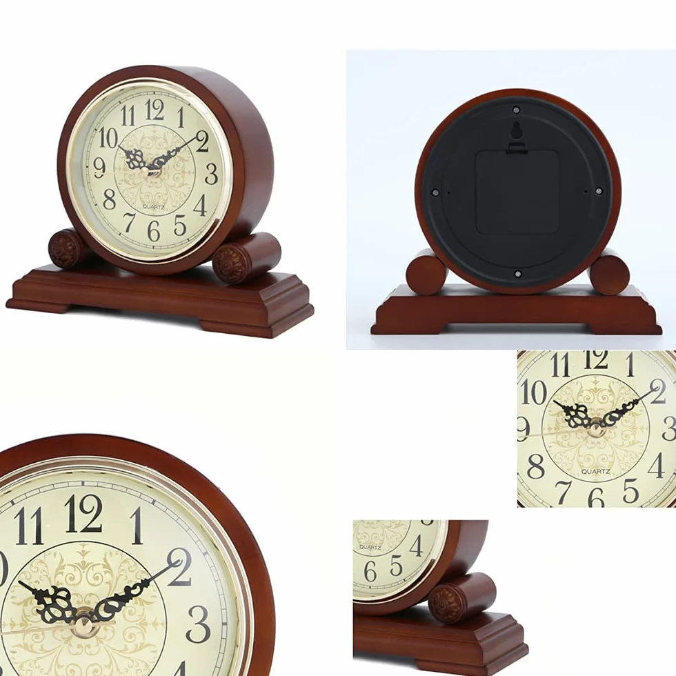 Reloj, Reloj de Mesa de Madera Maciza Hecho a Mano, Reloj de Escritorio, Sala de Estar, Oficina, Estudio, Movimiento silencioso de escaneo con Esfera y números de Bronce,