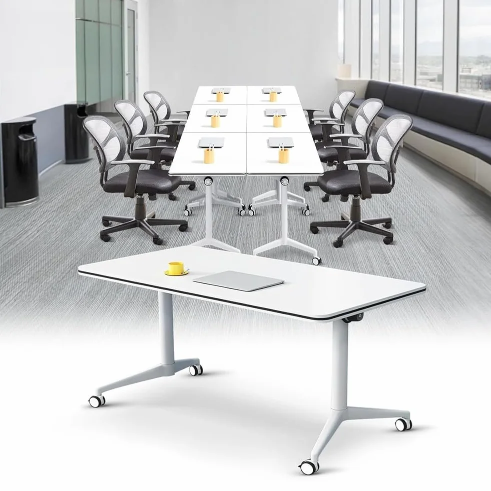 Mesa de conferencias plegable portátil con ruedas bloqueables, escritorio de entrenamiento móvil para oficina, aula y sala de reuniones