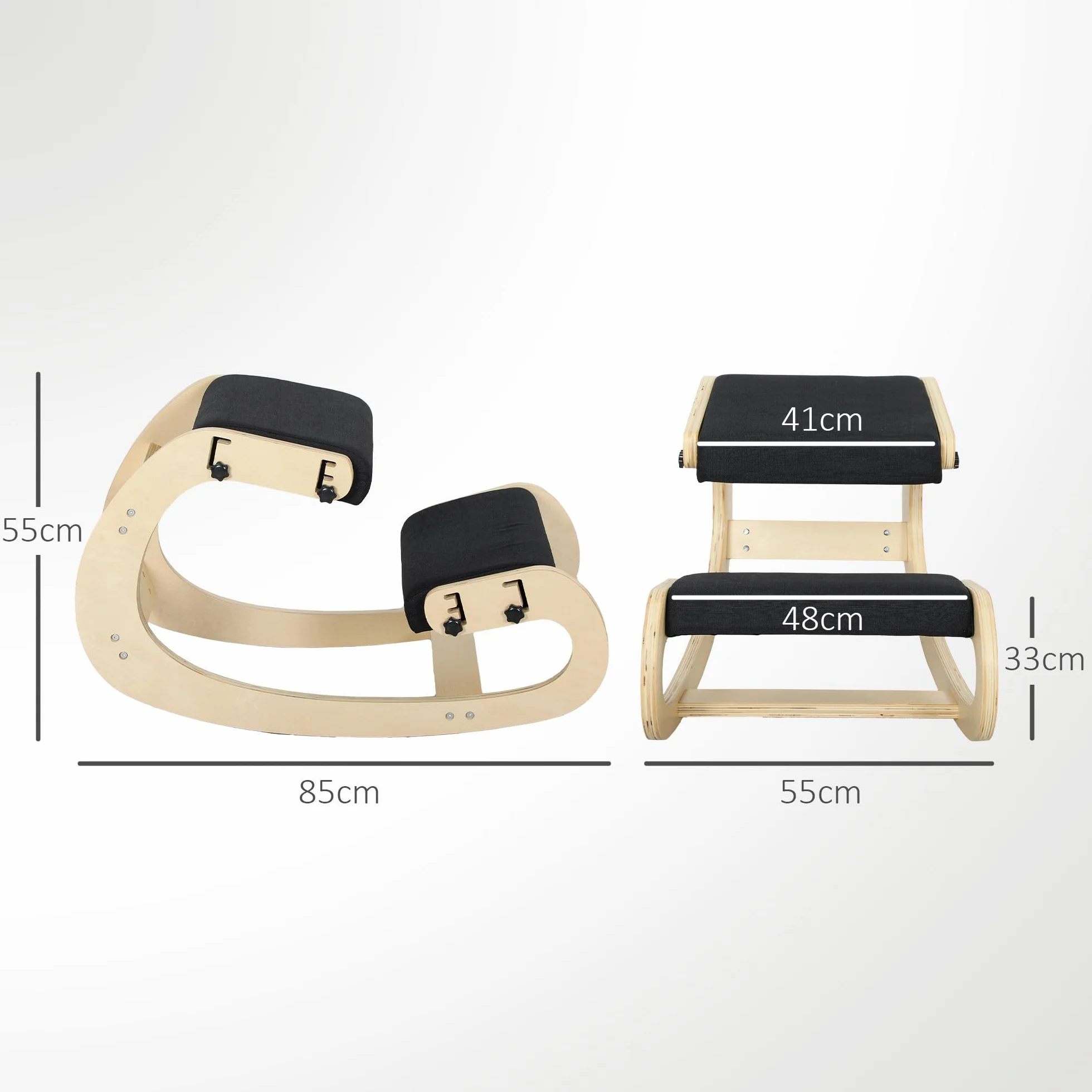 HOMCOM Asiento de Rodilla, Asiento Ergonómico de Madera basculante, Silla de Rodilla ajustable para Oficina en casa, Mejorar la Postura, Dolor de Espalda, Negro