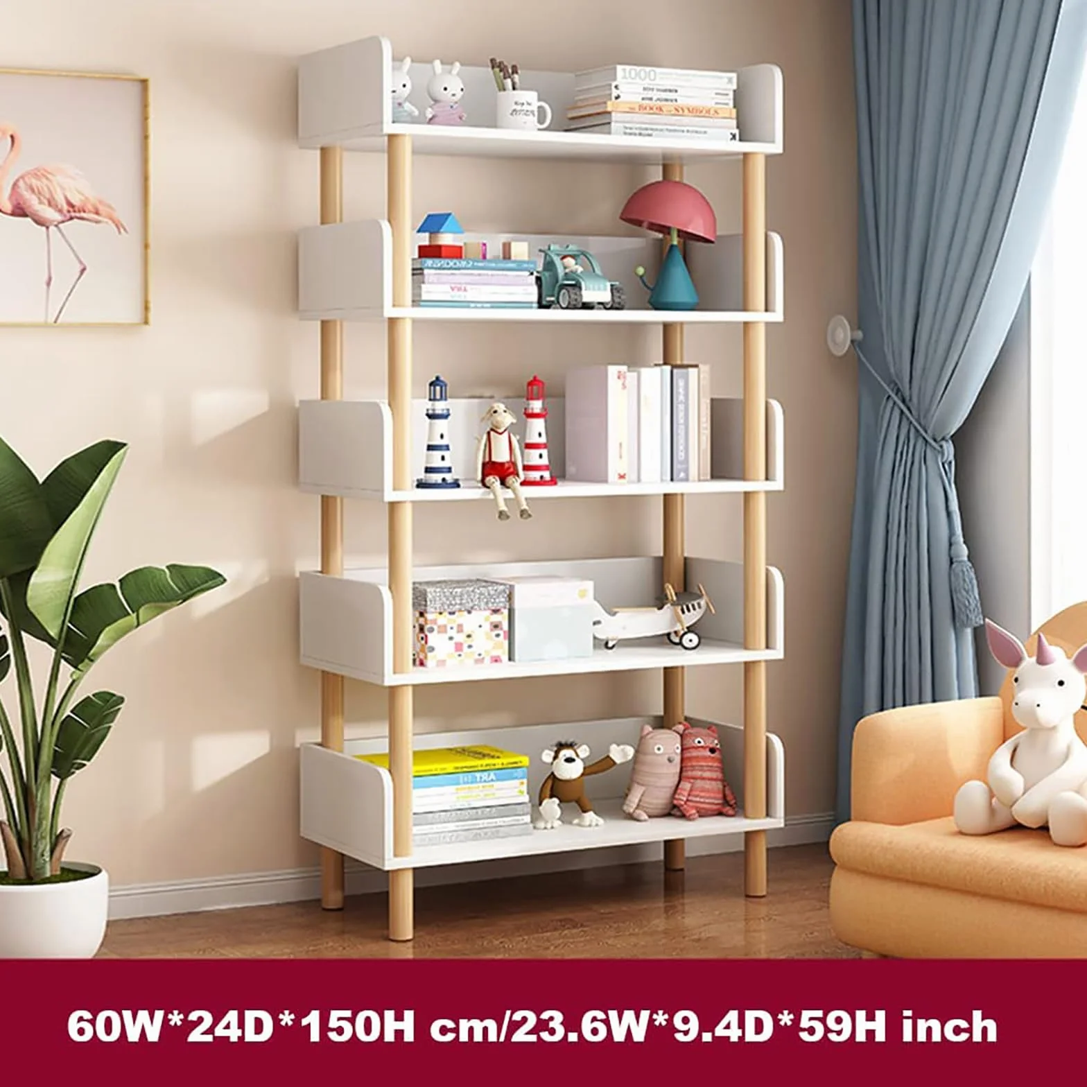 Estantería de exhibición de organización de estanterías de Madera para Dormitorio/Sala de Estar con Organizador de Almacenamiento de 5 Cubby - Linda estantería Independiente con Almacenamiento