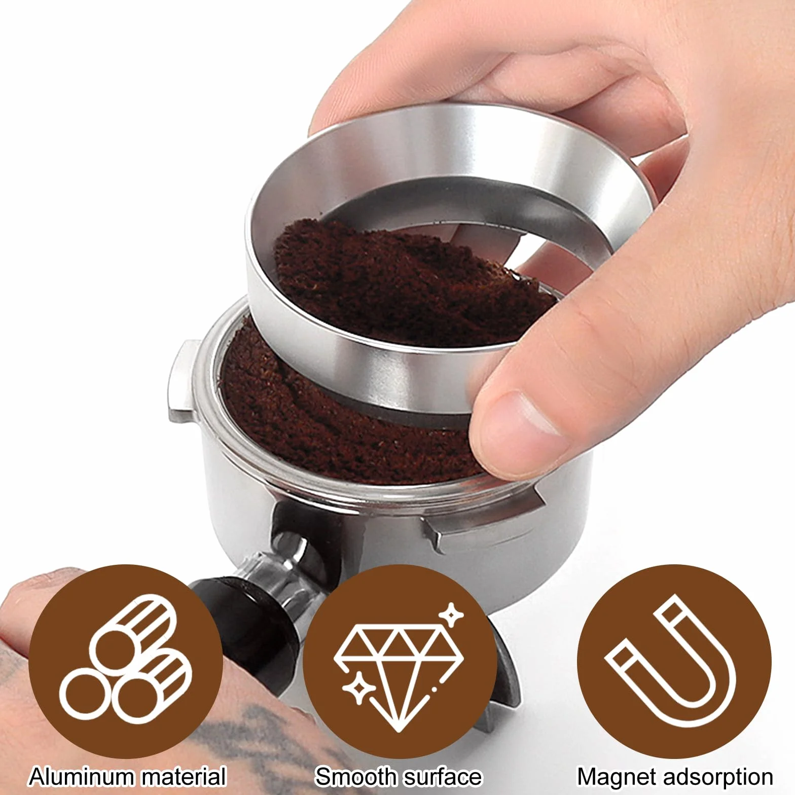 Anillo Dosificador Cafe 51mm, Embudo Magnético Acero Inoxidable, Accesorios Portafiltros para Máquinas de Café Barista