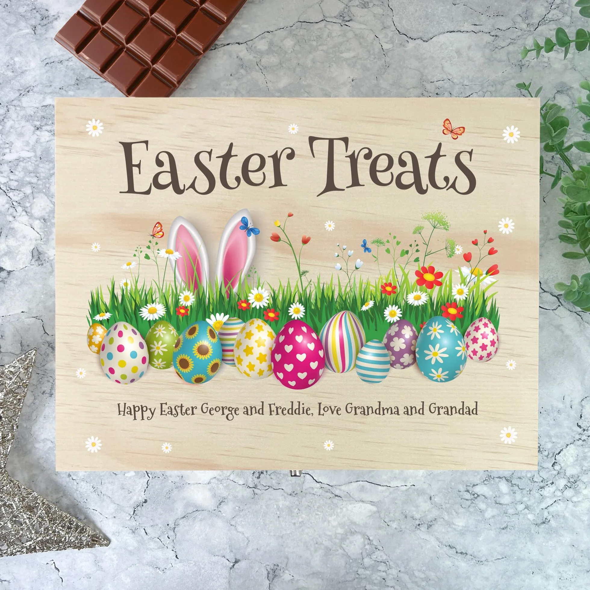 Caja de cesta de madera de Pascua colorida personalizable, nombre personalizado, regalo de Pascua, cesta de Pascua, golosinas de Pascua, Pascua para niños, Pascua familiar, decoración de Pascua, caza