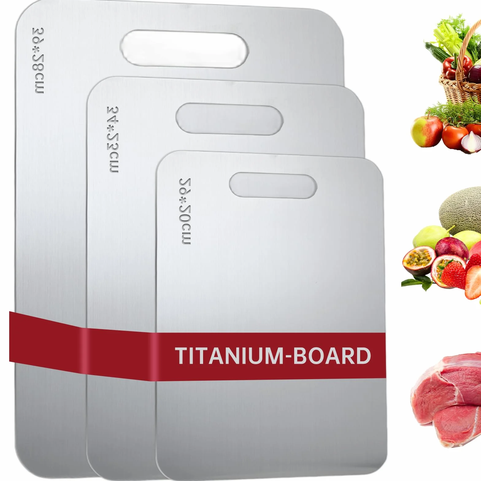 Tabla de Cortar de Acero Inoxidable Grado Alimenticio Doble Cara Titanio para Cocina Multifunción