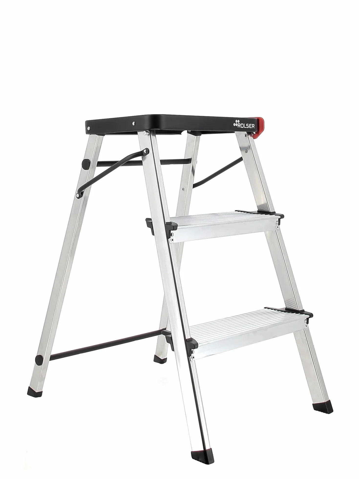 Taburete Plegable Rolser de Aluminio M3 220 Peldaño Ancho - Negro