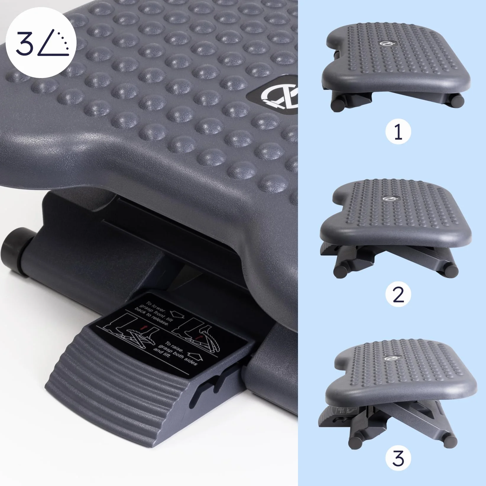 Raylu Paper – Reposapiés, Reposa pies de Oficina Ajustable en 3 Niveles, Reposapiés de Escritorio Ergonómico, Antideslizante y Efecto Masaje. Apoya Pies para Trabajo y Teletrabajo. (Modelo 20)