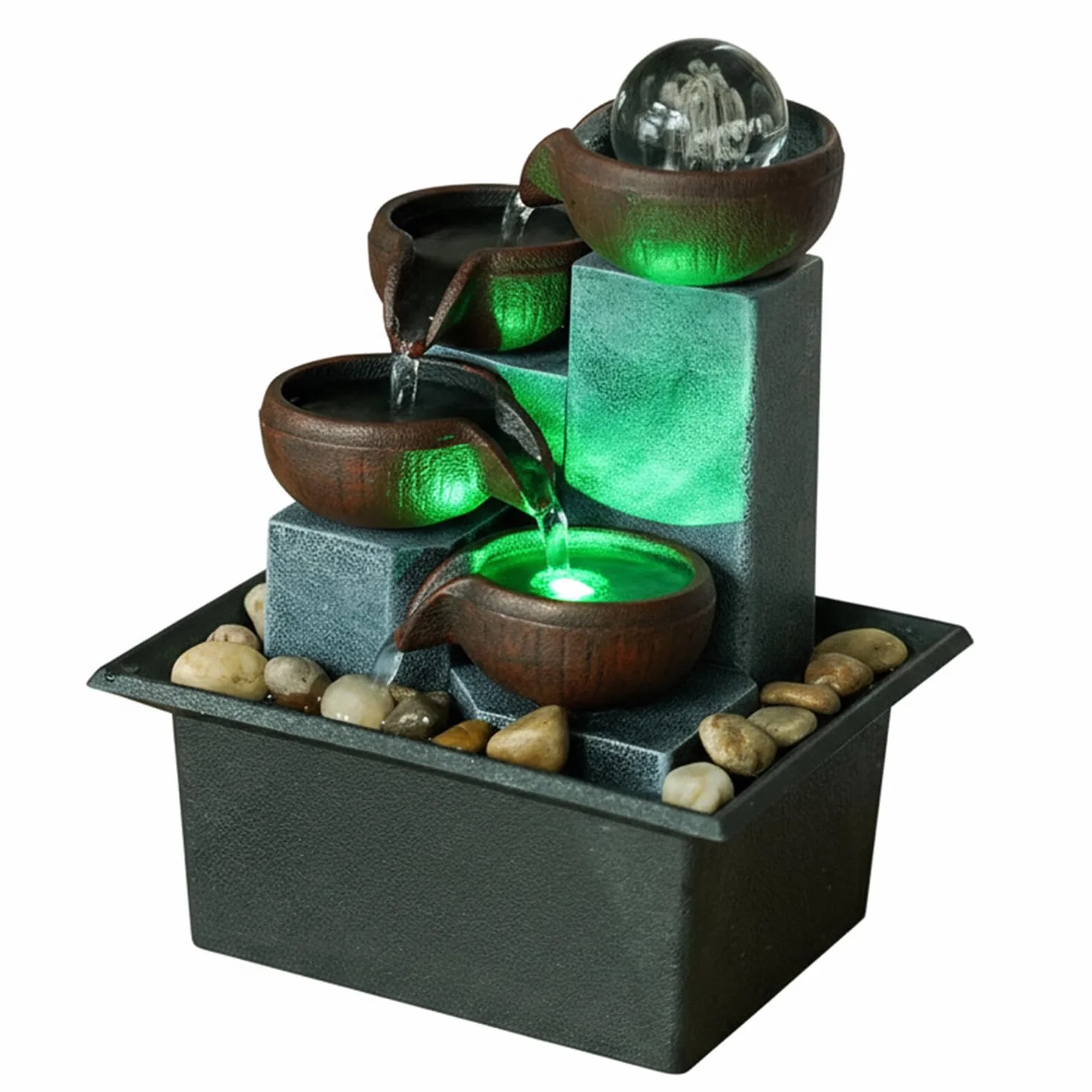 Pequeña fuente de agua para interiores, función de cascada de meditación zen con bomba automática y rocas naturales de río, fuente de cascada de mesa para oficina, sala de estar, dormitorio, 7.4