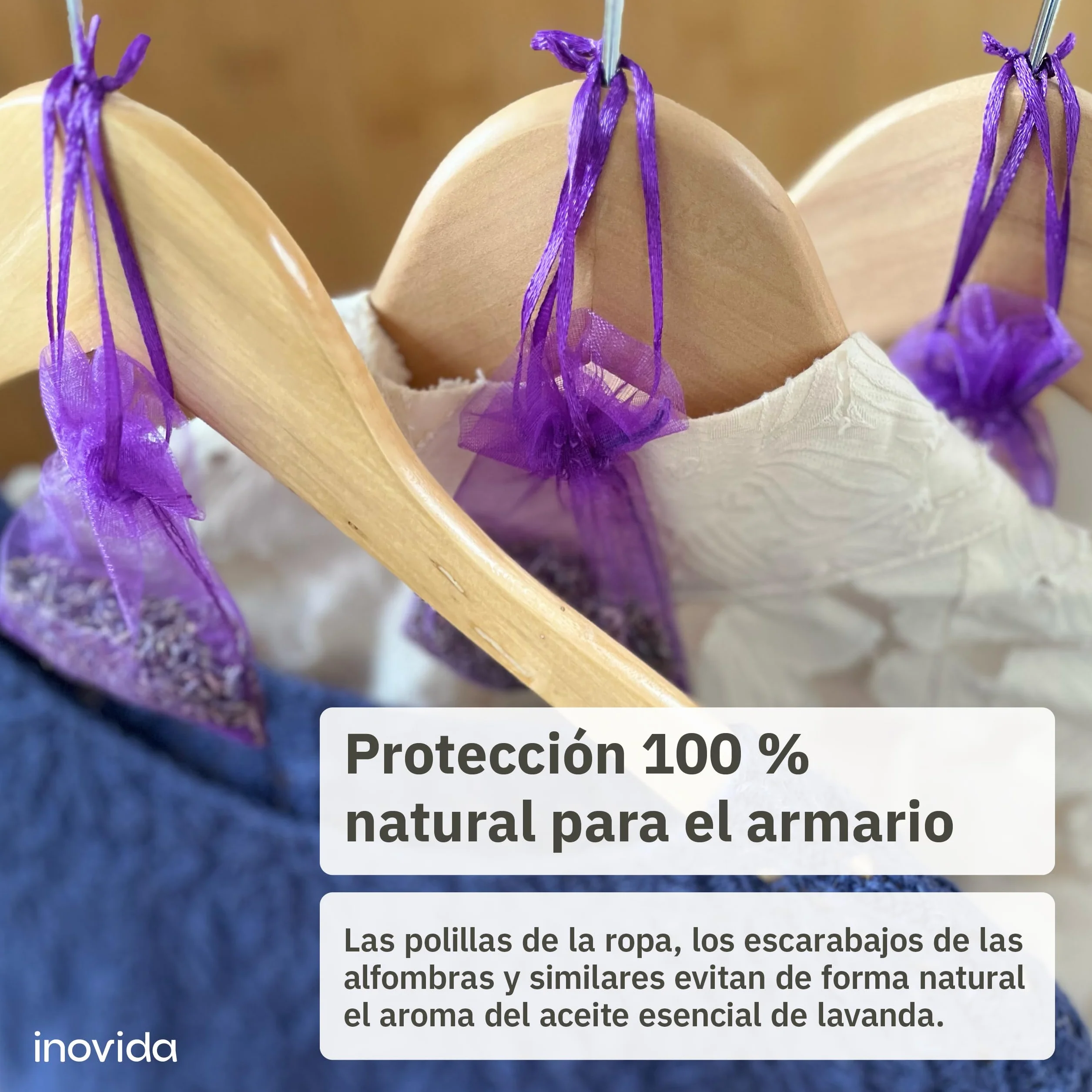 Bolsitas Lavanda para Ropa Ambientador de Armario Antipolillas 20x Lavanda Seca Natural Inovida