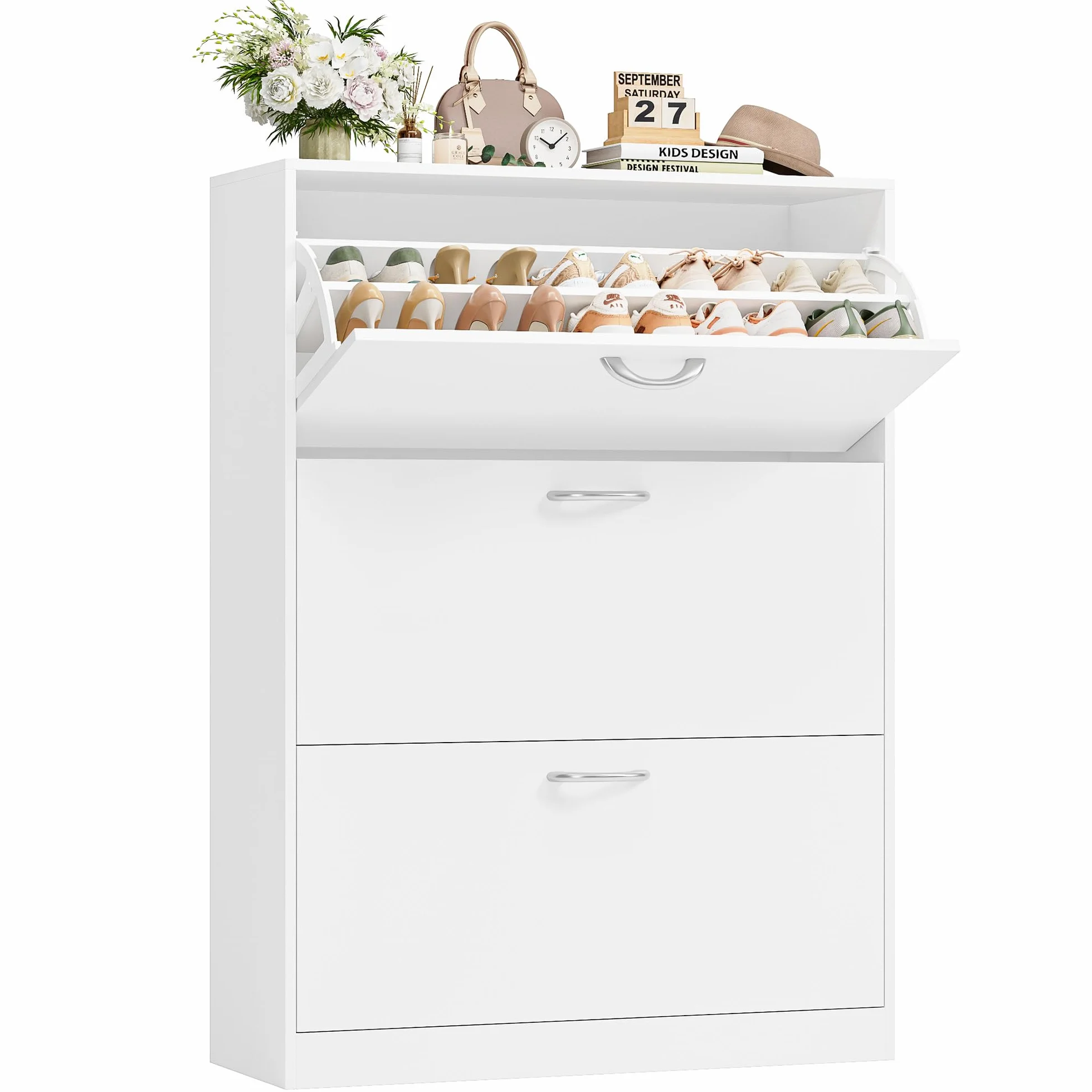 FirFurd Zapatero Entrada Recibidor, Zapateros Blanco, Mueble Zapatero con 3 Puertas, Zapateros Estrechos y Altos, Armario Organizador de Zapatos para Entrada, Pasillo, Moderno, 80x23.7x108cm