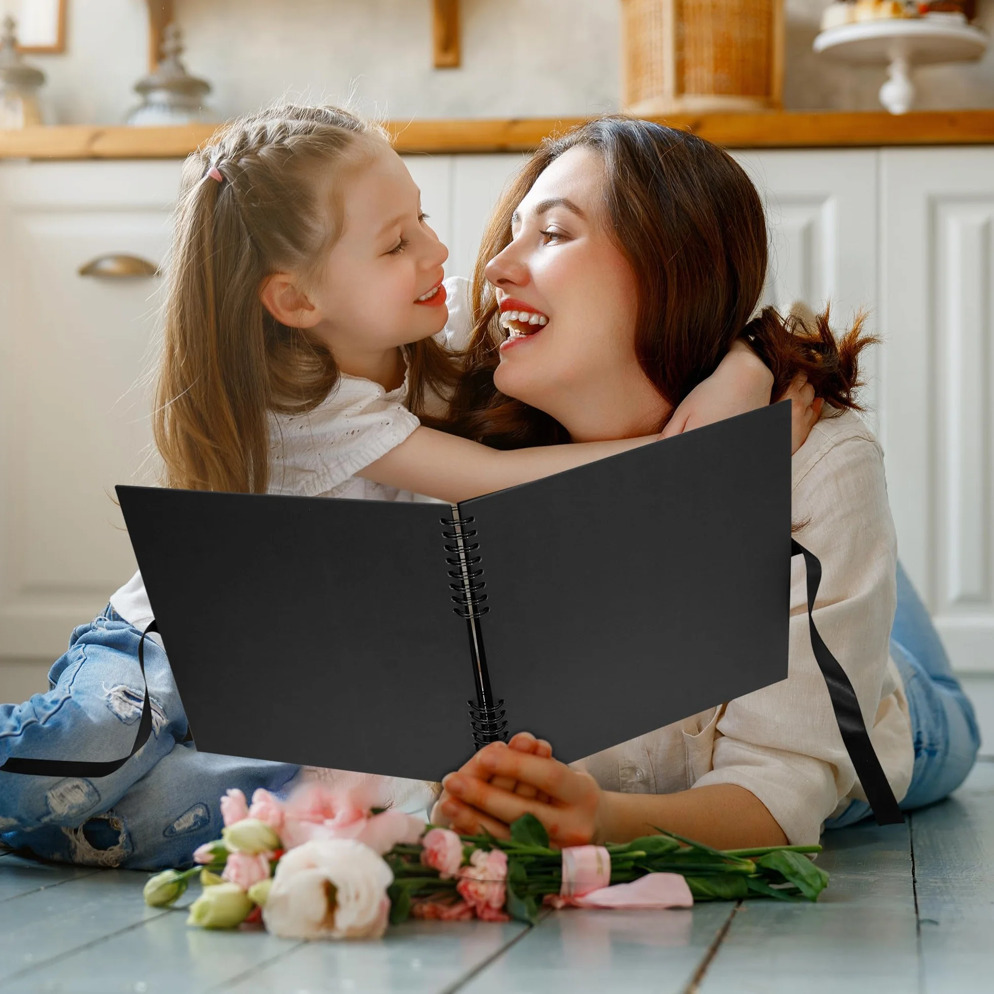 Vienrose Álbum de recortes grande de 12 x 12 pulgadas, álbum de fotos, álbum de recortes de bricolaje, libro de recuerdos de papel kraft grueso negro, álbumes de fotos para parejas, bebés, bodas,
