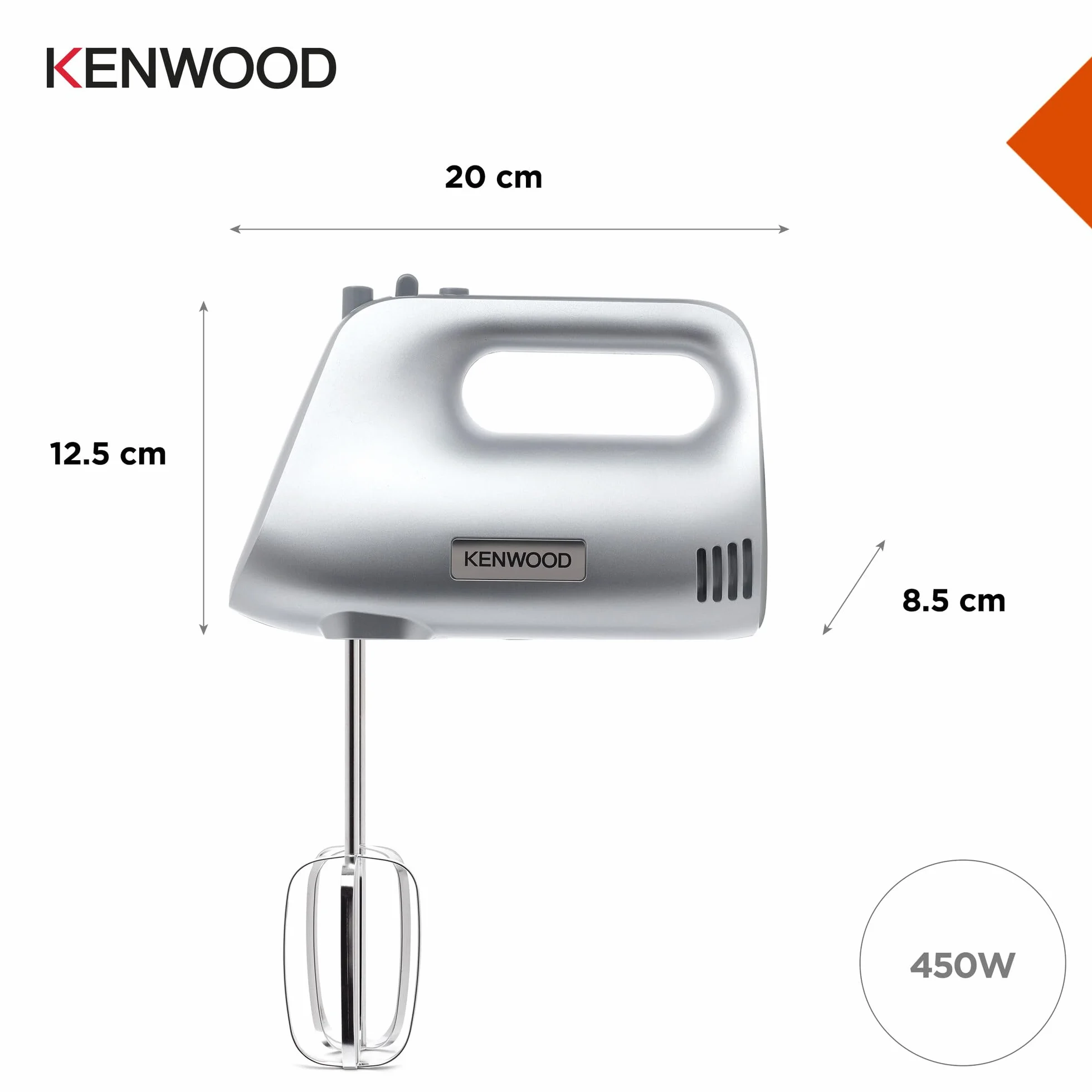 Kenwood HMP30.A0SI - Batidora eléctrica, práctica y potente, fácil de usar, 5 velocidades + pulso, incluye 2 ganchos y 2 batidores, botón de liberación de ganchos/batidores, potencia 450 W, plástico,