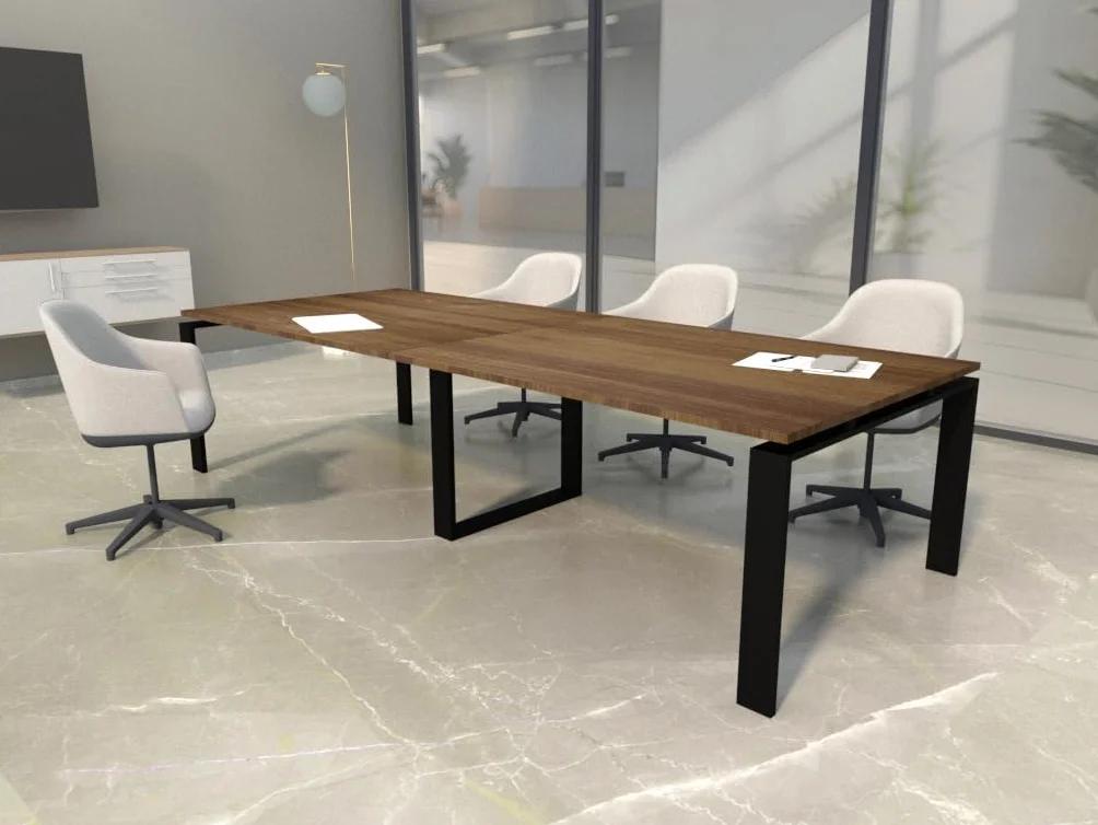Mesa de 240x100 con Estructura metálica Marco Abierto Negro y Tablero melaminado Ideal para Sala de Juntas, reuniones, conferencias (Nogal)