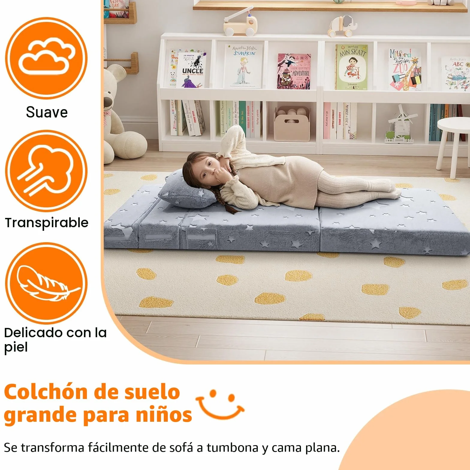 MeMoreCool Sofá Plegable Tri Parainfantil, Colchón Brillante para Niños, Sillones Infantiles, Sillon Bebe, Sala de Juegos