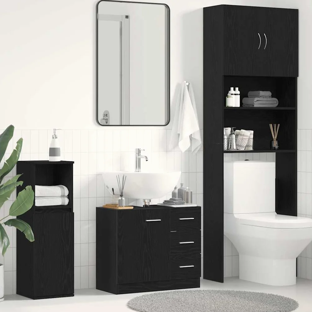 vidaXL Armario de Lavabo Roble Negro 63x30x54 cm Mueble de baño