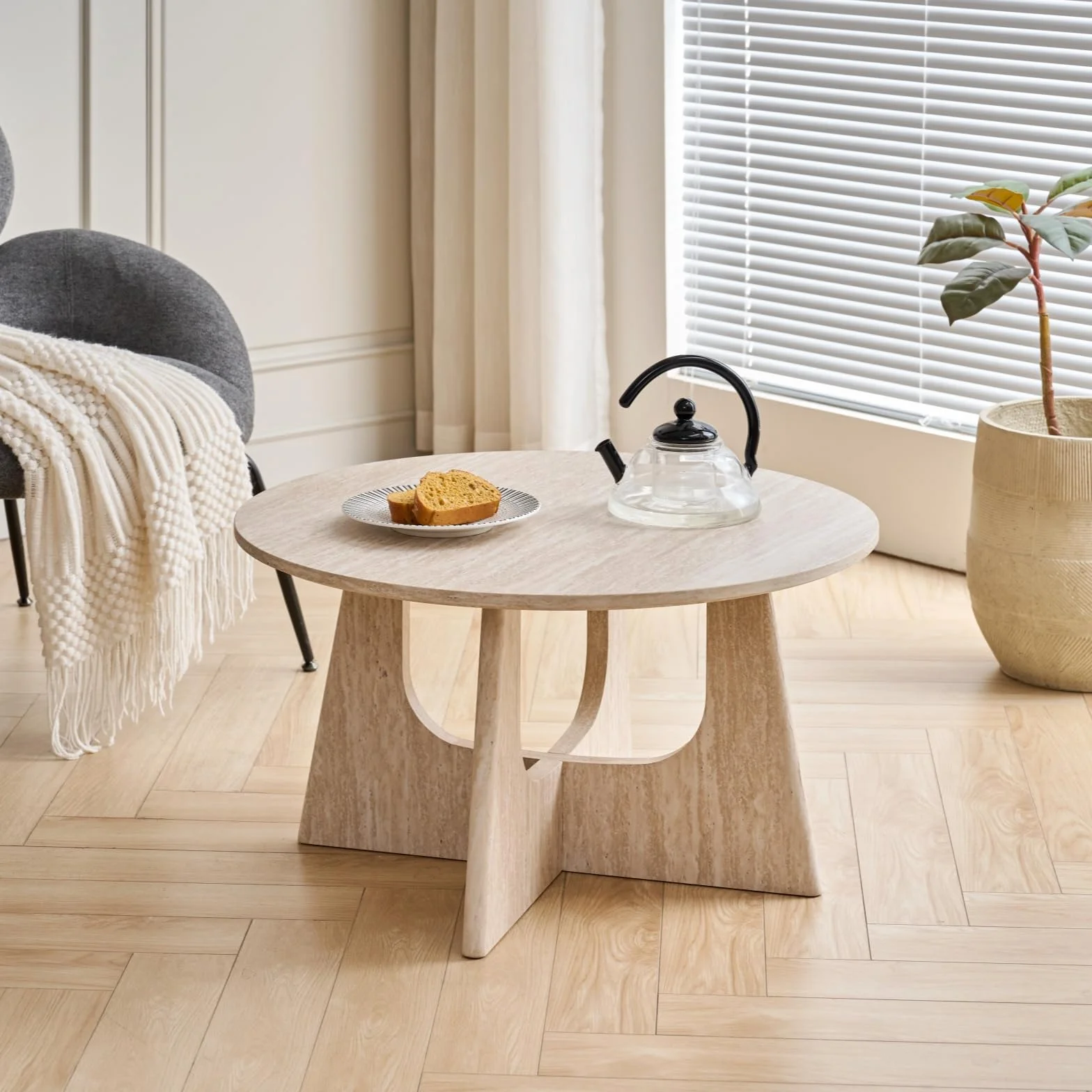 GrandCA HOME Juego de 2 Mesa de Centro Redonda, Mesa Auxiliar de Sala de Estar de Estilo Minimalista Moderno, Material de Tablero de Densidad Media, Adecuada para Sala de Estar - Beige