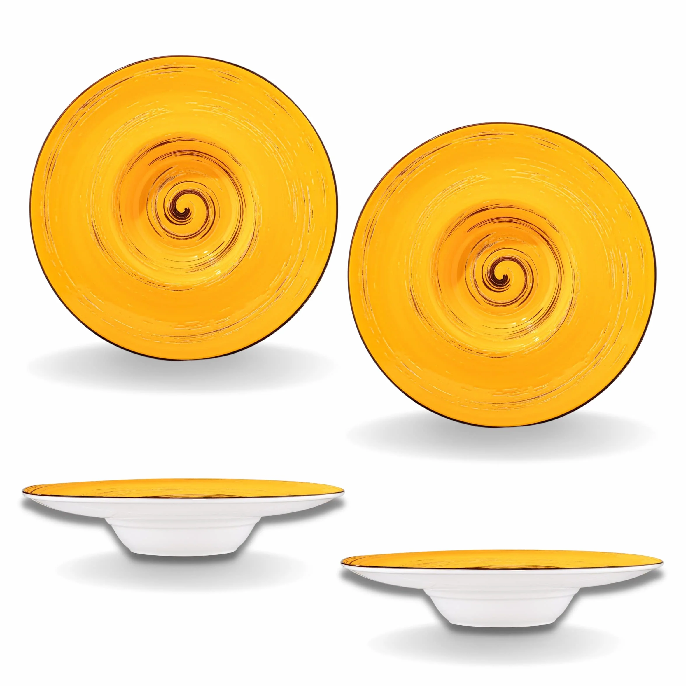 Wilmax Spiral - Juego de 2 platos hondos (2 unidades, elegantes, modernos, duraderos, seguros, porcelana esmaltada, resistente a los arañazos, apto para lavavajillas, para sopas, ensaladas, diámetro: