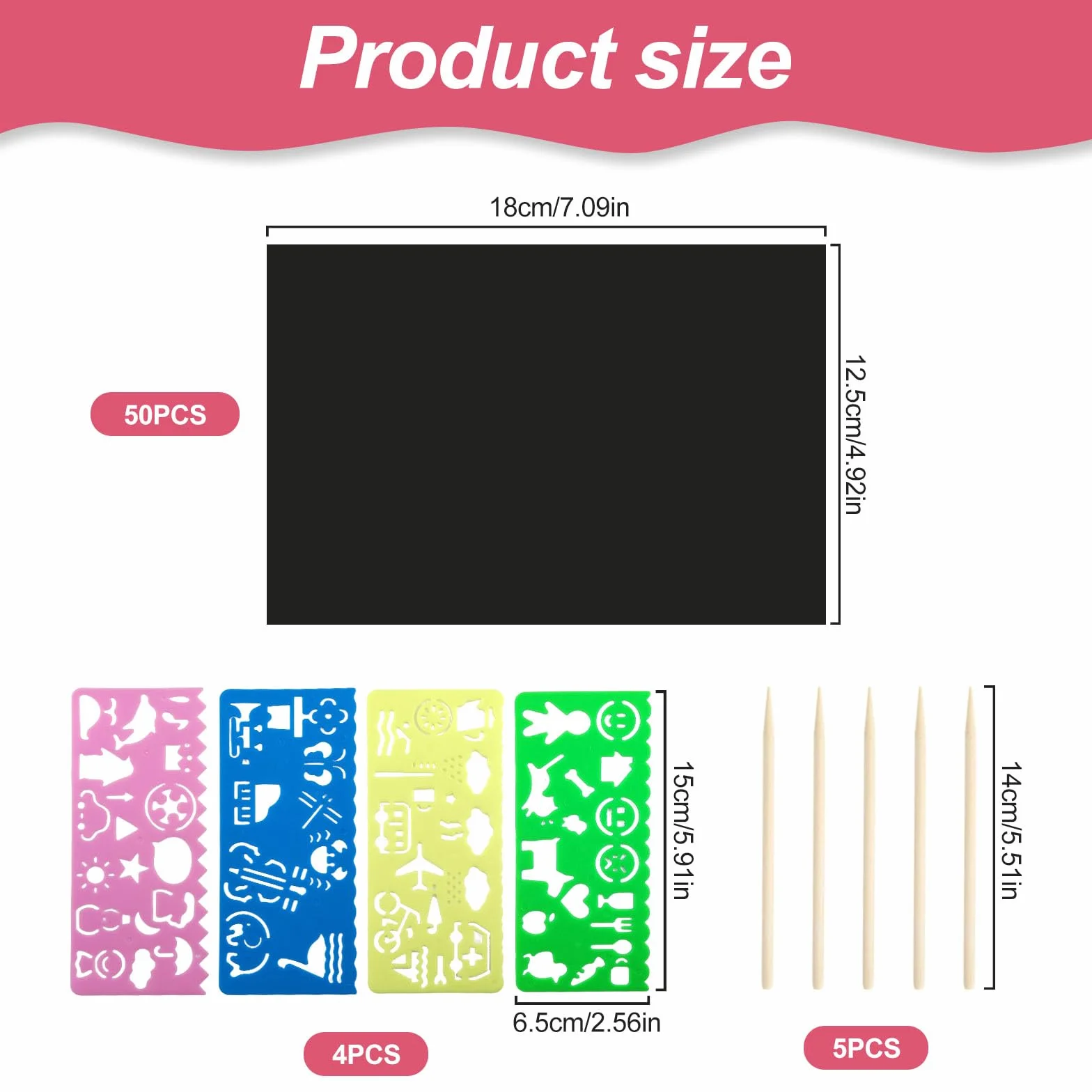 Set de bloc de dibujo para niños 50 hojas scratch art incluye lápices de madera y plantillas