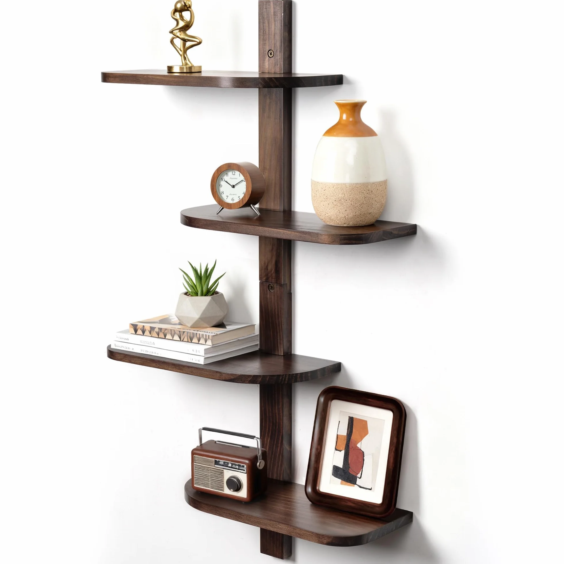 Afuly Estantería Pared, Baldas Flotantes Pared Madera de 4 Niveles Nogal | 35cm Estanteria Flotante Pared, Repisas de Pared, Almacenaje, Decoración, Baldas de Madera para Fotos, para Salón, Dormitorio