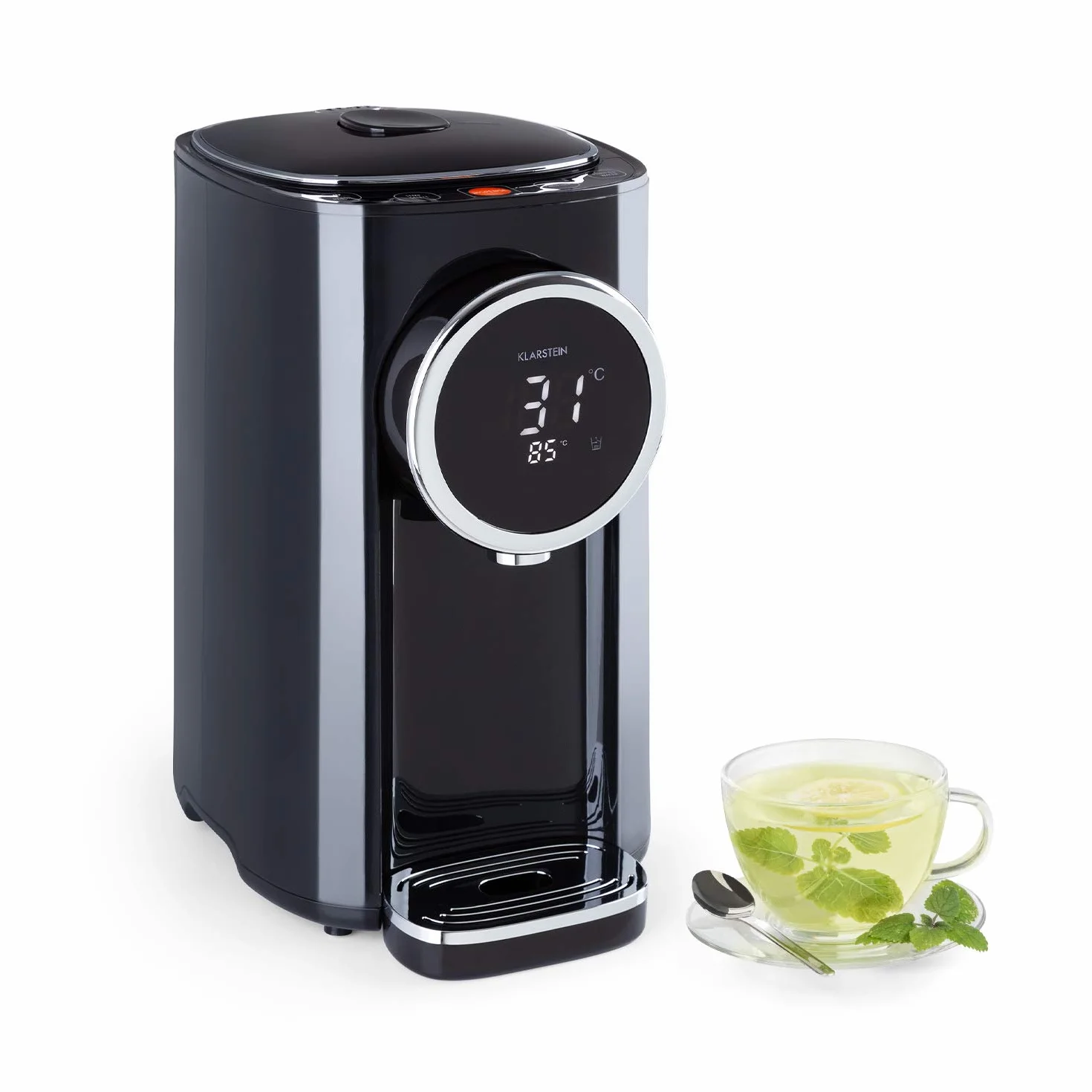 Klarstein Hot Spring Plus Dispensador de Agua Caliente - Termo, Hervidor de Agua, 5 litros de Volumen, Panel táctil, Temperatura de 45-95 °C, Pantalla LCD, Depósito de Acero Inoxidable, Negro