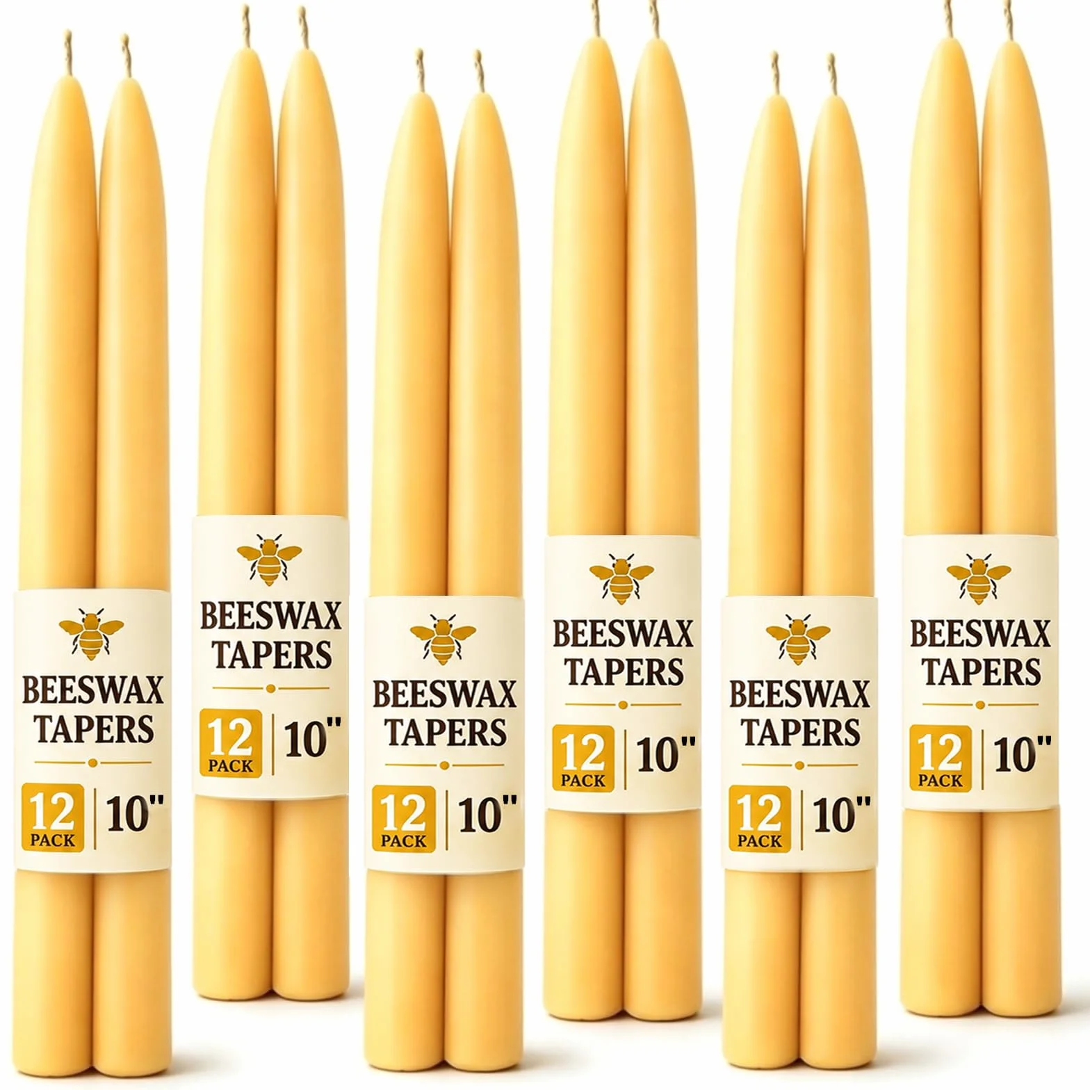 12 velas cónicas de cera de abeja natural de 10 pulgadas, velas de cera de abeja sin humo y sin goteo, 10 horas de tiempo de combustión, candelabros de cera de abeja para decoración del