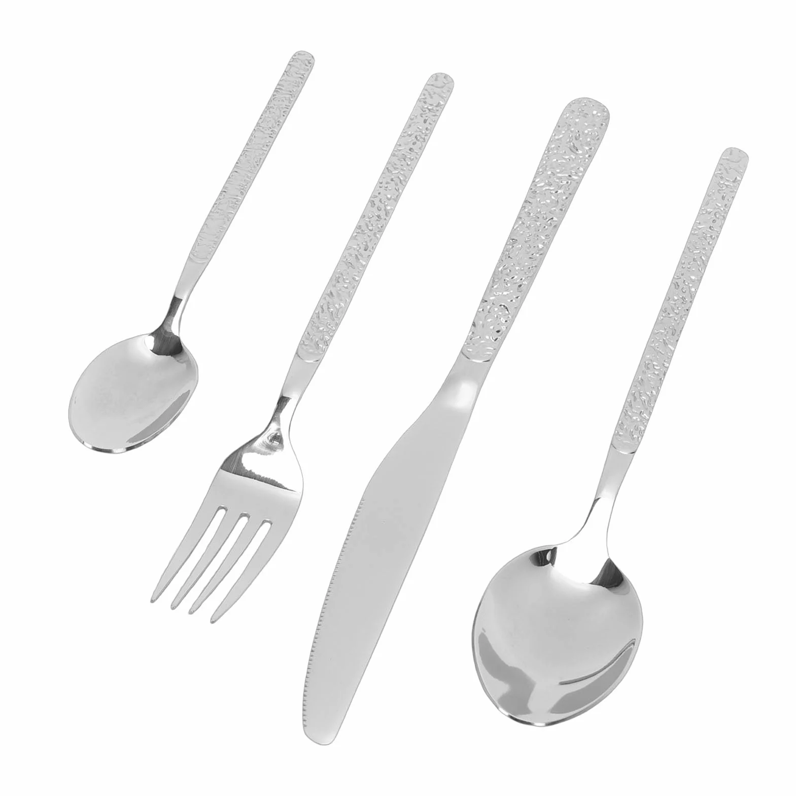 ANGGREK Juego de Cubiertos Martillados de 24 Piezas, Cubertería de Acero Inoxidable con Ergonómico, Cubiertos Elegantes para Comidas en Casa y Bodas (SILVER)