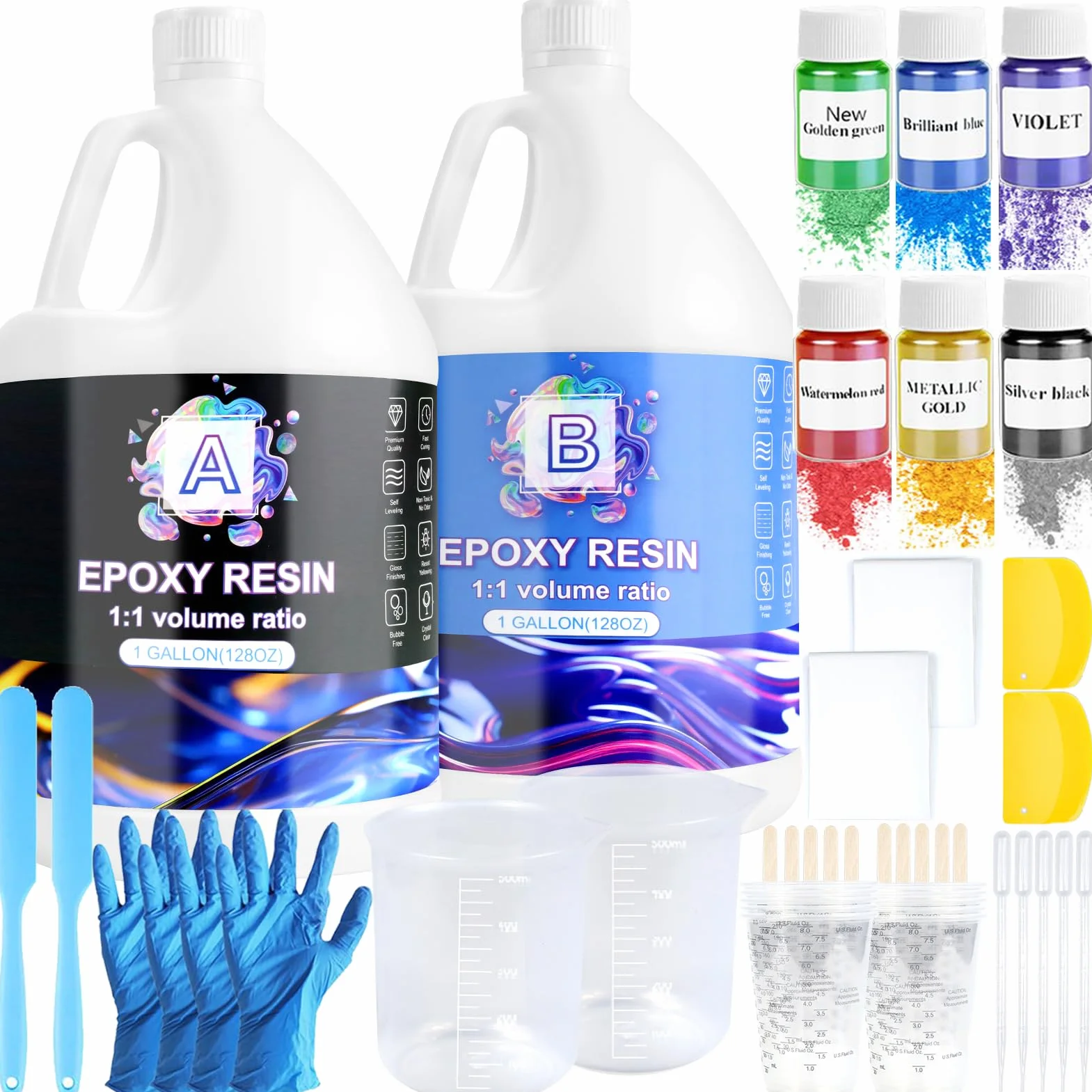 Resina Epoxi Kit-7.6L /2 Galones ResinaEpoxi Transparente y Endurecedor (1:1) con Pigmento deResina y Brillo para Fundición y Revestimiento,DIY,Mesa,Madera,Decoración Artesanal