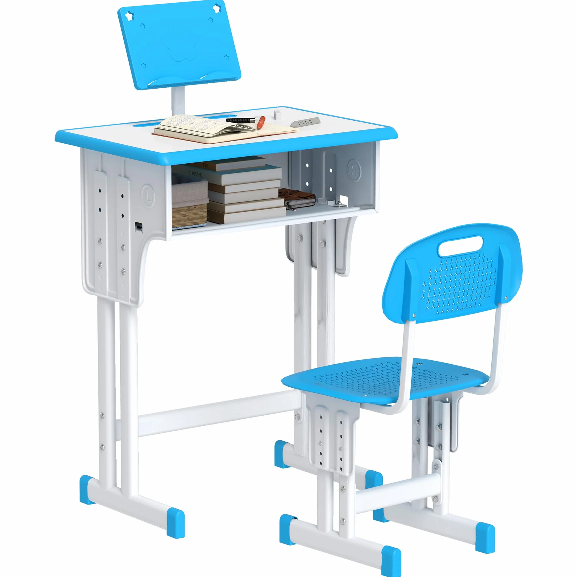 HOMCOM Escritorio Infantil Altura Ajustable 60x45x90-102 cm Azul con Cajón y Estante
