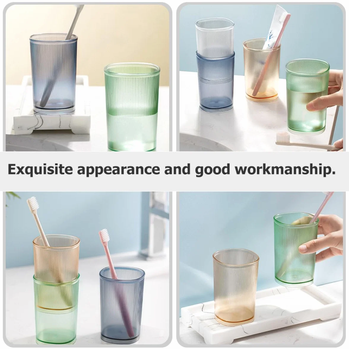 Vasos para Cepillos de Dientes 500ml, Pet Resistente, Apilable, Acabado Mate, 3 Piezas