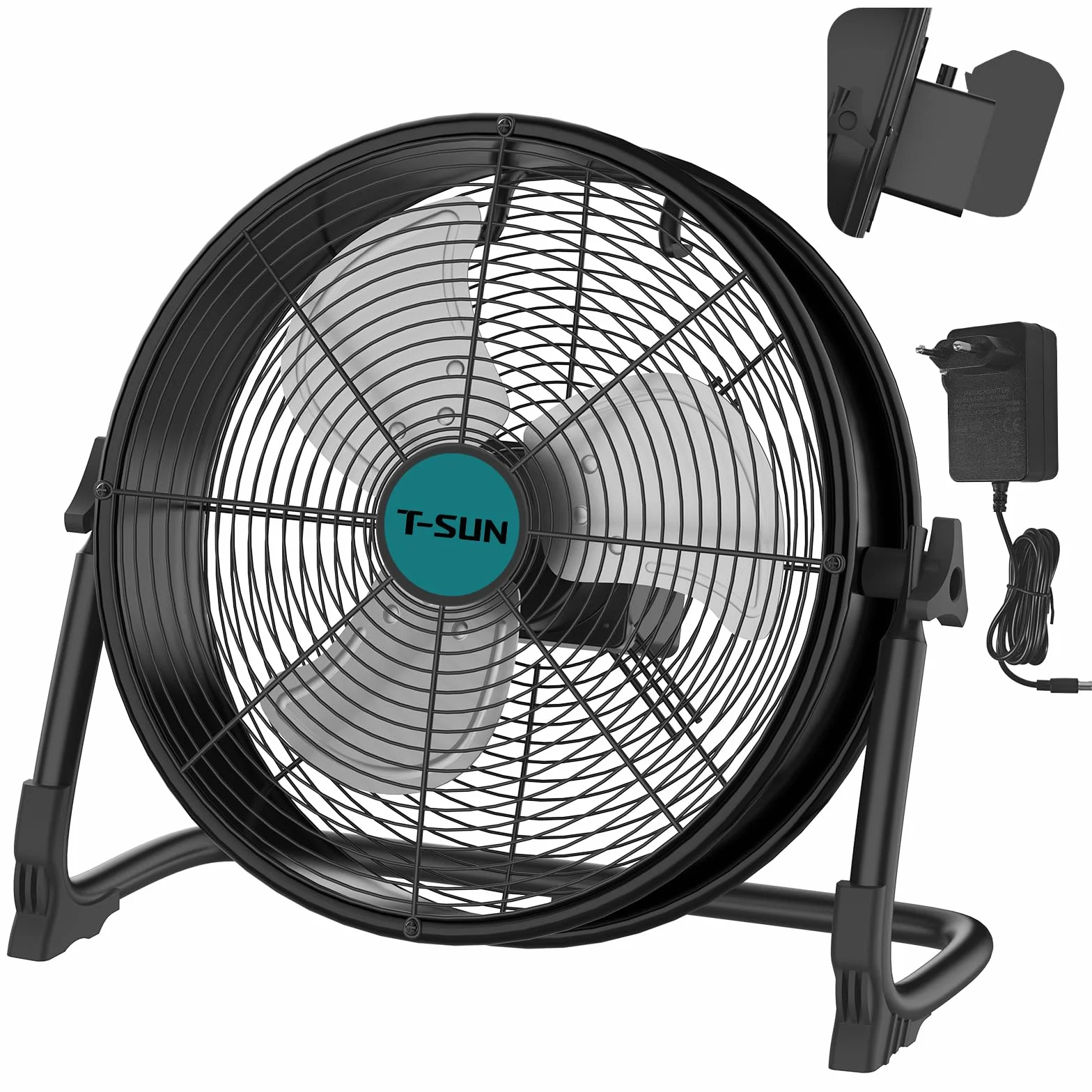 40CM Ventilador de Suelo Industrial compatible con Batería Ma-kita/ Adaptador de CA Ventilador de pie Portatil Aspas de Aluminio Regulación Continua de la Velocidad Inclinación Ajustable(Sin Batería)