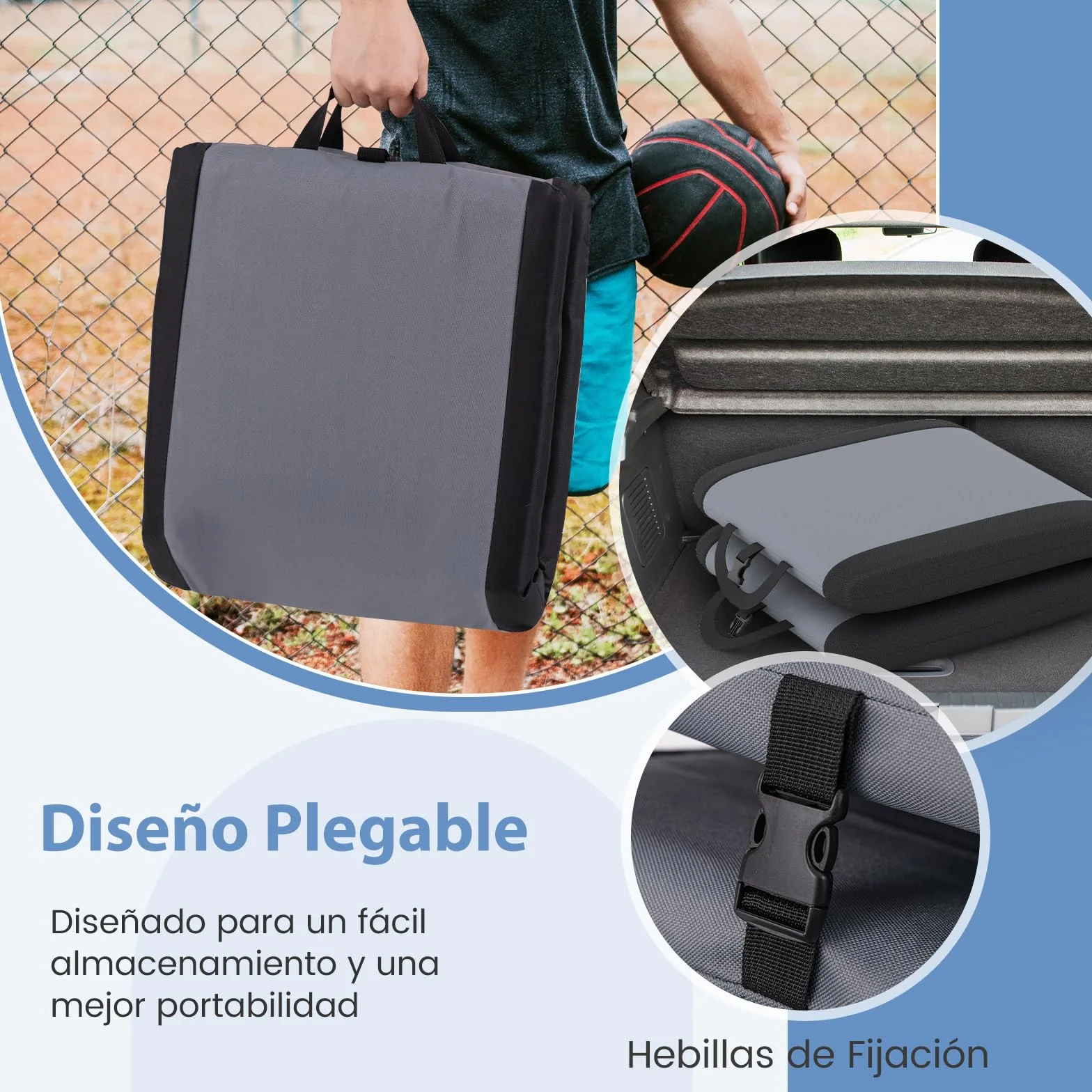 GOPLUS Silla de Suelo Plegable, Asiento de Estadio Portátil con 6 Posiciones de Reclinado, Asa Portátil, Cómodo Cojín, Silla Reclinable con Respaldo, para Eventos Deportivos, Camping