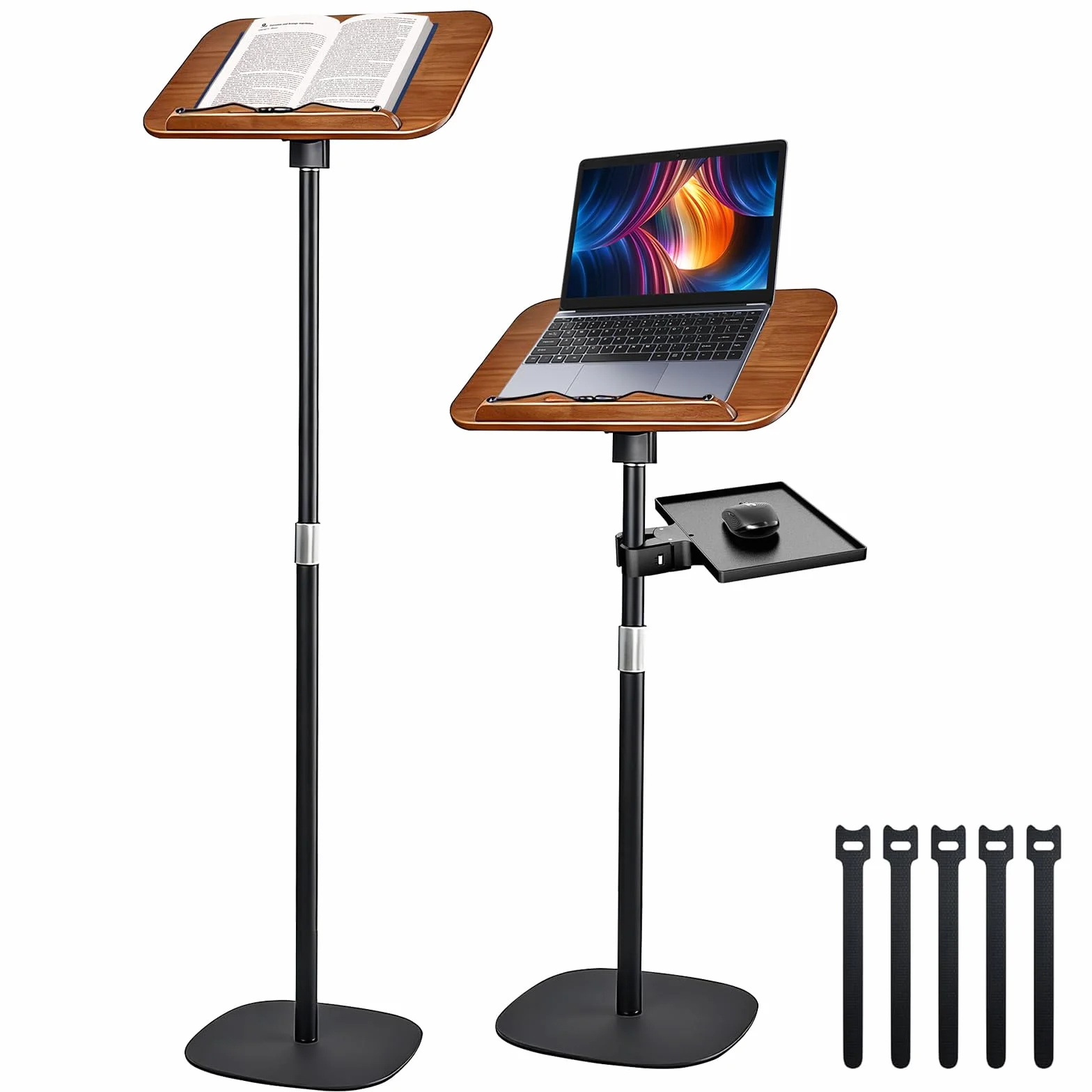 Atril de Suelo para Libros, Soporte para Portátil y Libros de Cocina, Soporte de Madera para Partituras con Bandeja para Ratón, Soportes de Lectura de Suelo Ajustables en Altura de 50 a 170 cm
