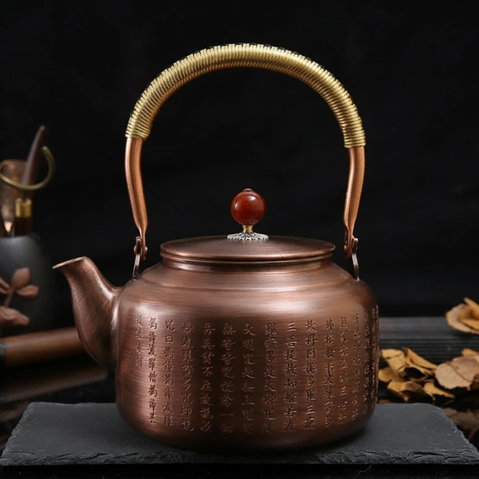 Tetera Cobre Retro Tetera con Asa Arqueada Resistente Al Temperatura Hervidor para Coleccionis, Aficionados Al Té