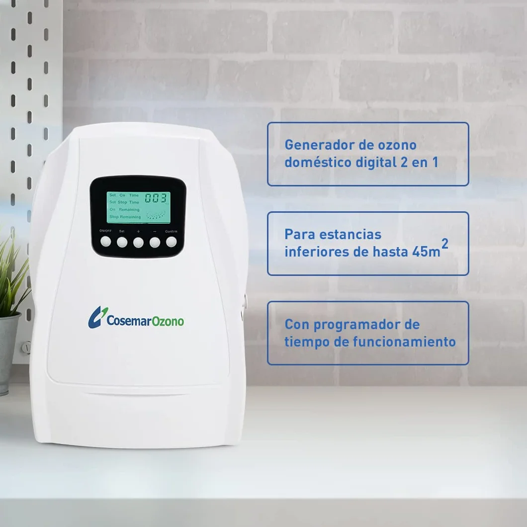 Ozono Hogar - Generador de Ozono Digital Cosemar. 2 en 1 - Desinfección y desodorización de aire y agua - Producción 500 mg/h