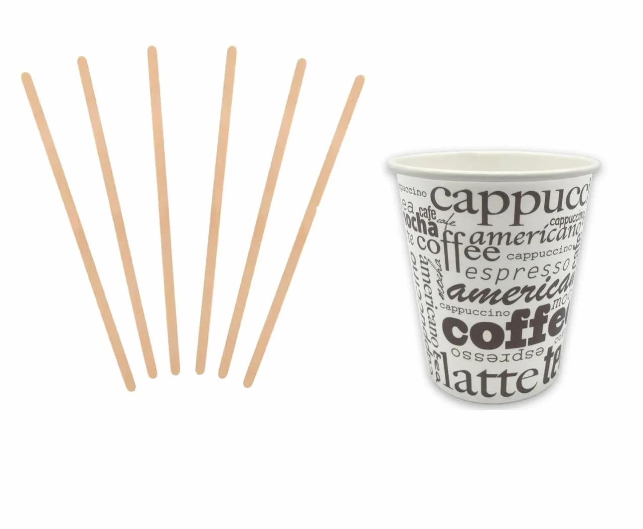 DIJUSA | PACK 1000 Vasos Desechables 200 M de Carton + 1000 agitadores Cafe de madera desechables