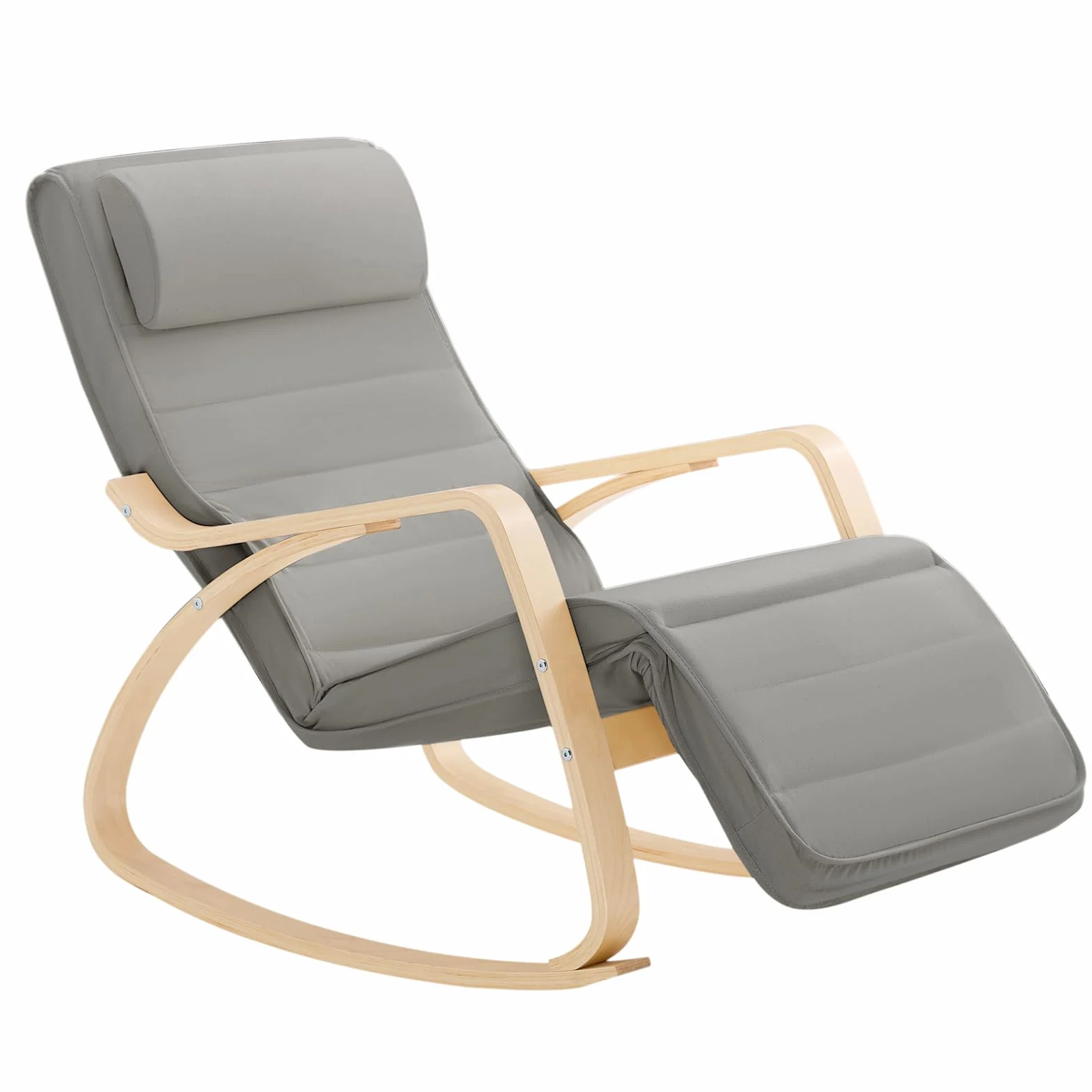 SoBuy Mecedora con Cojín, Silla Mecedora con Reposapiés Ajustable y Reposacabezas - Relajante Sillon, Gris FST16-DG