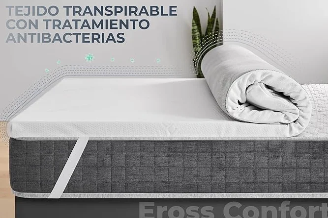 Topper 90x190 Cubre Colchon Desenfundable y Lavable. Núcleo Viscoelastica Máxima Calidad Adaptable, Antialérgico y Transpirable. Firmeza Media. Fabricación Propia. Moncel ErossConfort