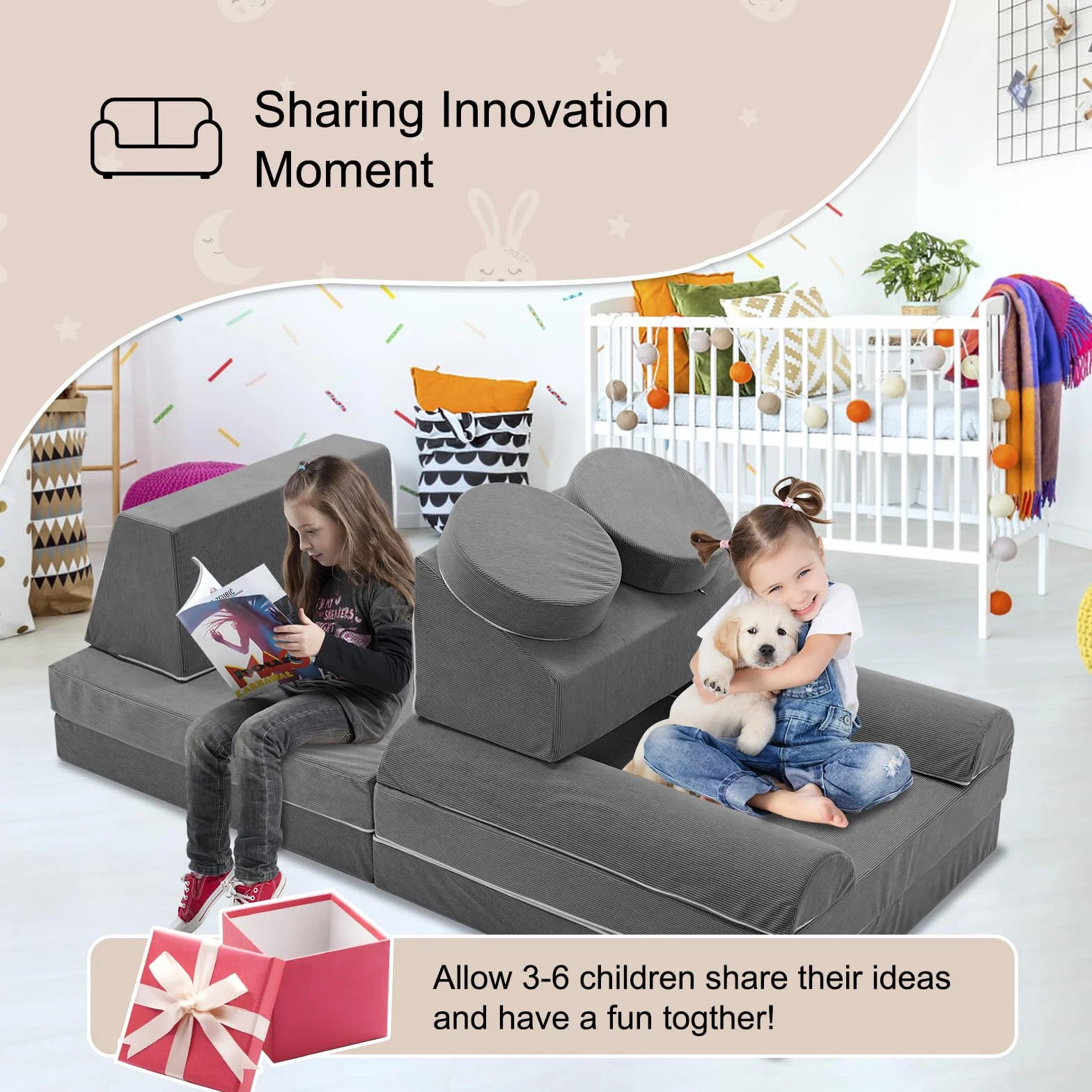 Sofá de juegos para niños, sofá infantil de 10 bloques de construcción de espuma, flexible y combinable, sofá modular para jugar, ser creativo, dormir (160 cm)