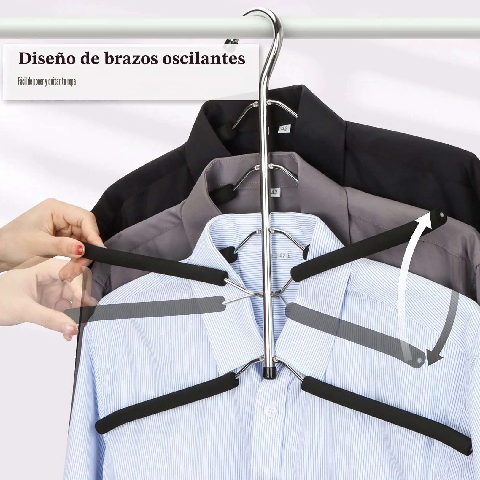 Perchas Antideslizantes Acero Inoxidable 5 Capas Brazo Oscilante Organizador Armario 2 Paquetes