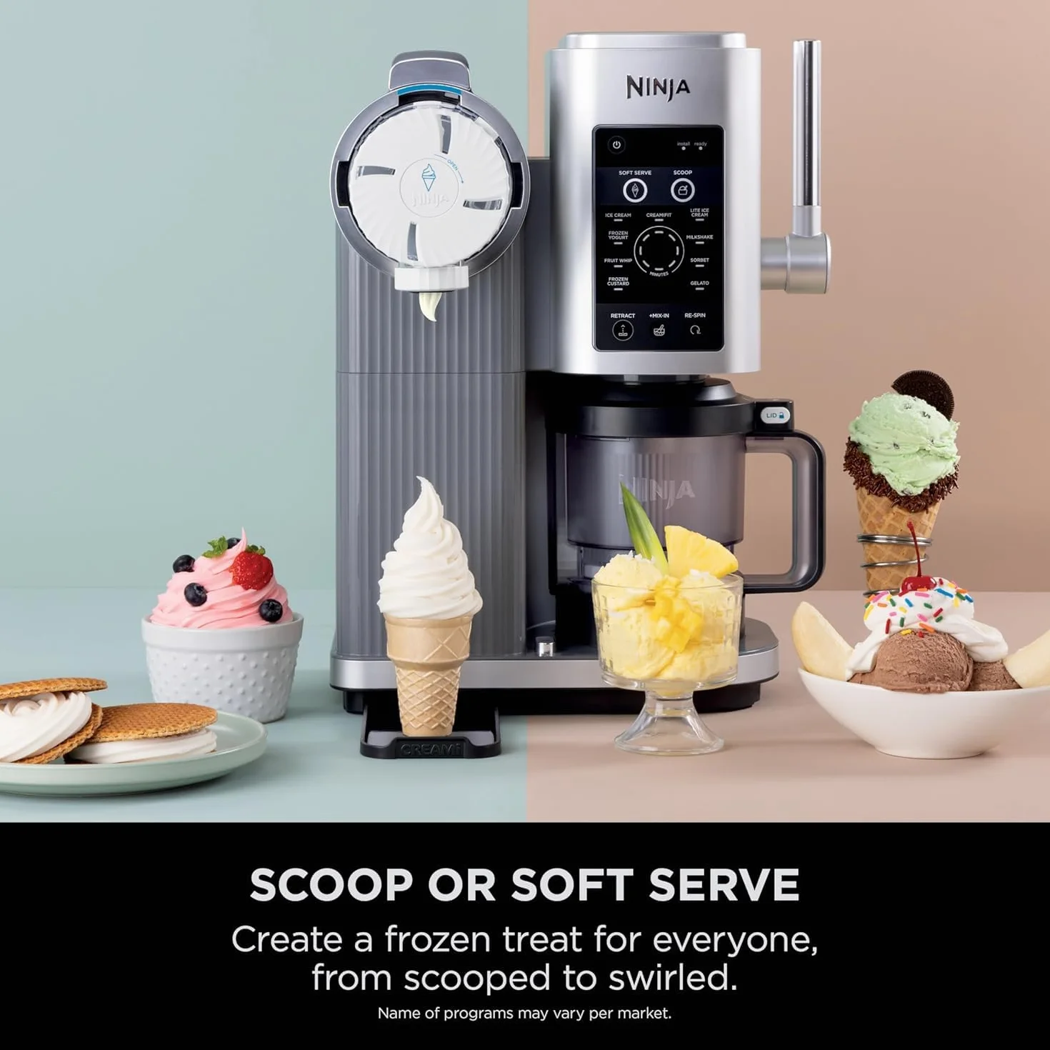 Ninja Swirl by CREAMi - Máquina para servir y helados con 2 recipientes, 13 funciones, hace helado, servicio suave, helado, sorbete, batidos y más, opción de mezcla, plata platino, NC701UK