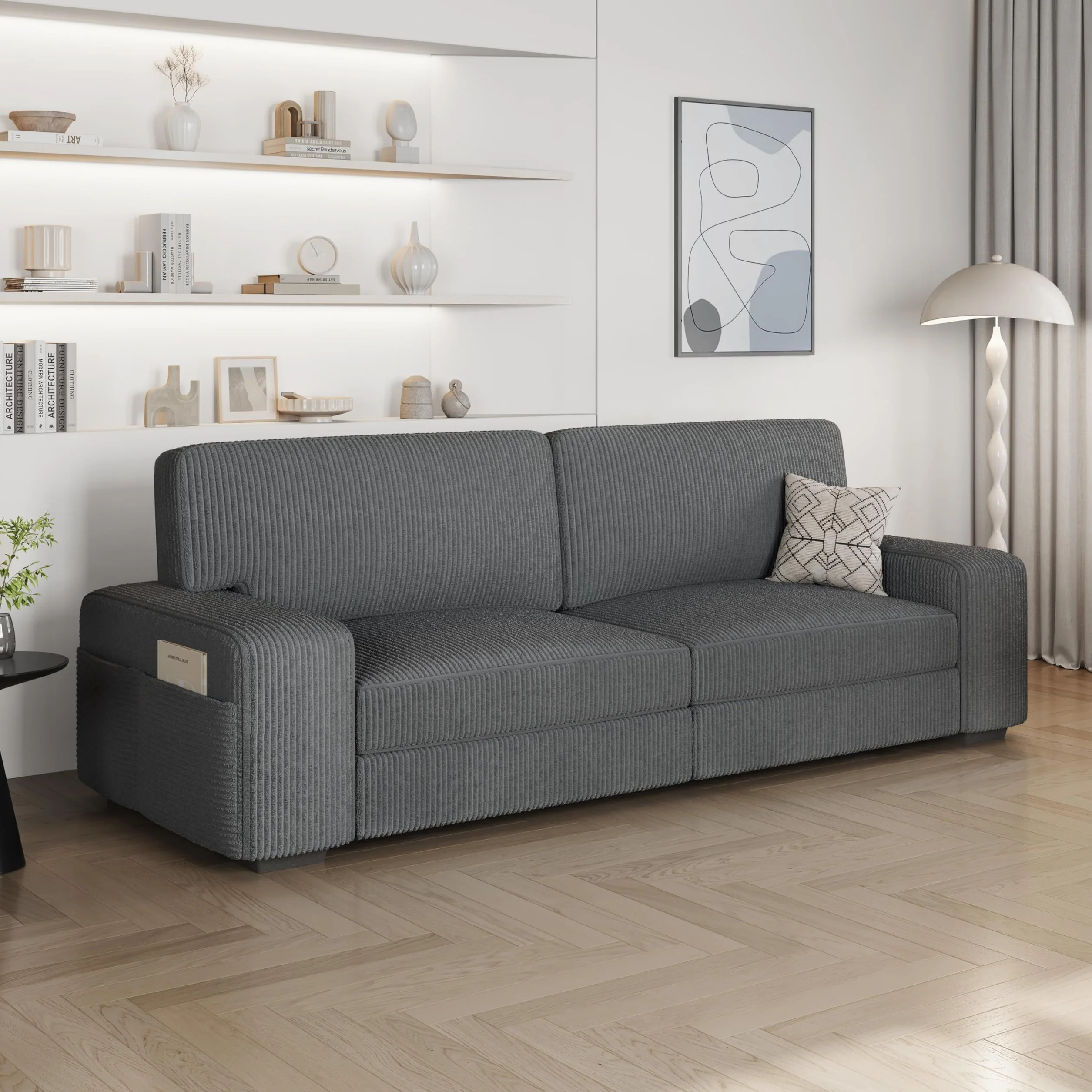 Yaheetech Sofá de 2 Plazas Tapizado de Pana de 212 X 81 cm Sofá con Cojines Extraíbles Sofá Moderno con Reposabrazos Anchos Carga MAX 272 KG para Salón/Dormitorio/Sala de Estar Gris Oscuro