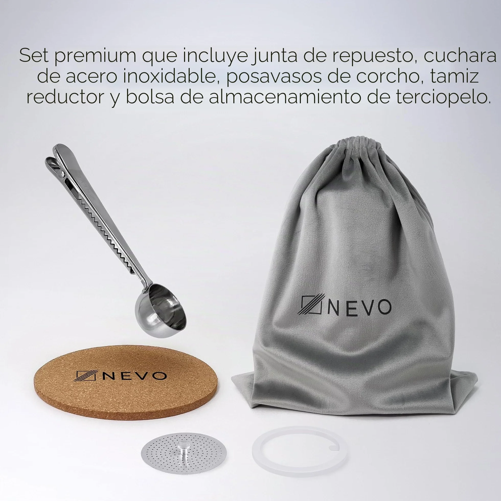 NEVO Cafetera de inducción de acero inoxidable, 6 tazas, libre de BPA y sostenible, para todo tipo de fuegos y camping, apta para lavavajillas, juego premium de cafetera moka – elegante para los