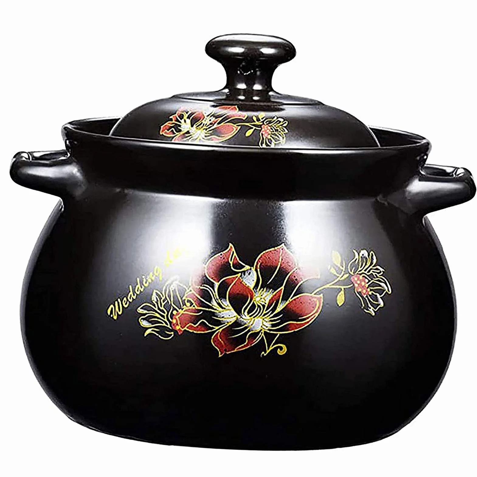 Plato De Cazuela Con Tapa, Pote De Cazuela De Cerámica, Pote De Stock, Cazuela, Olla De Barro Para Cocinar, Caja Fuerte, Olla De Piedra Hecha De Arcilla Natural, Artesanías Tradicionales,Negro,4L