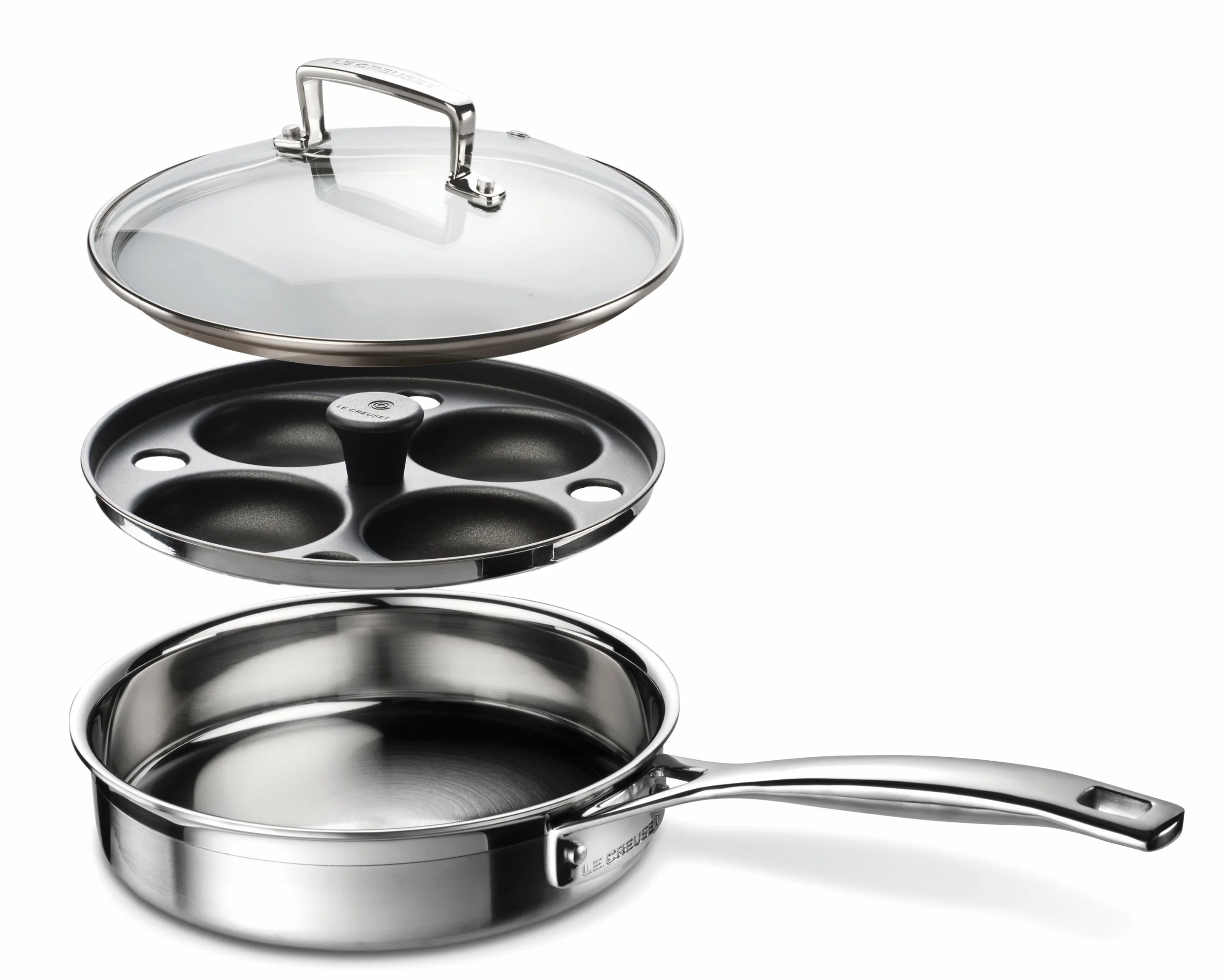 Le Creuset Sartén antiadherente con accesorio para escalfar, 20 x 5 cm, Acero inoxidable 3-Ply, 96204220001000