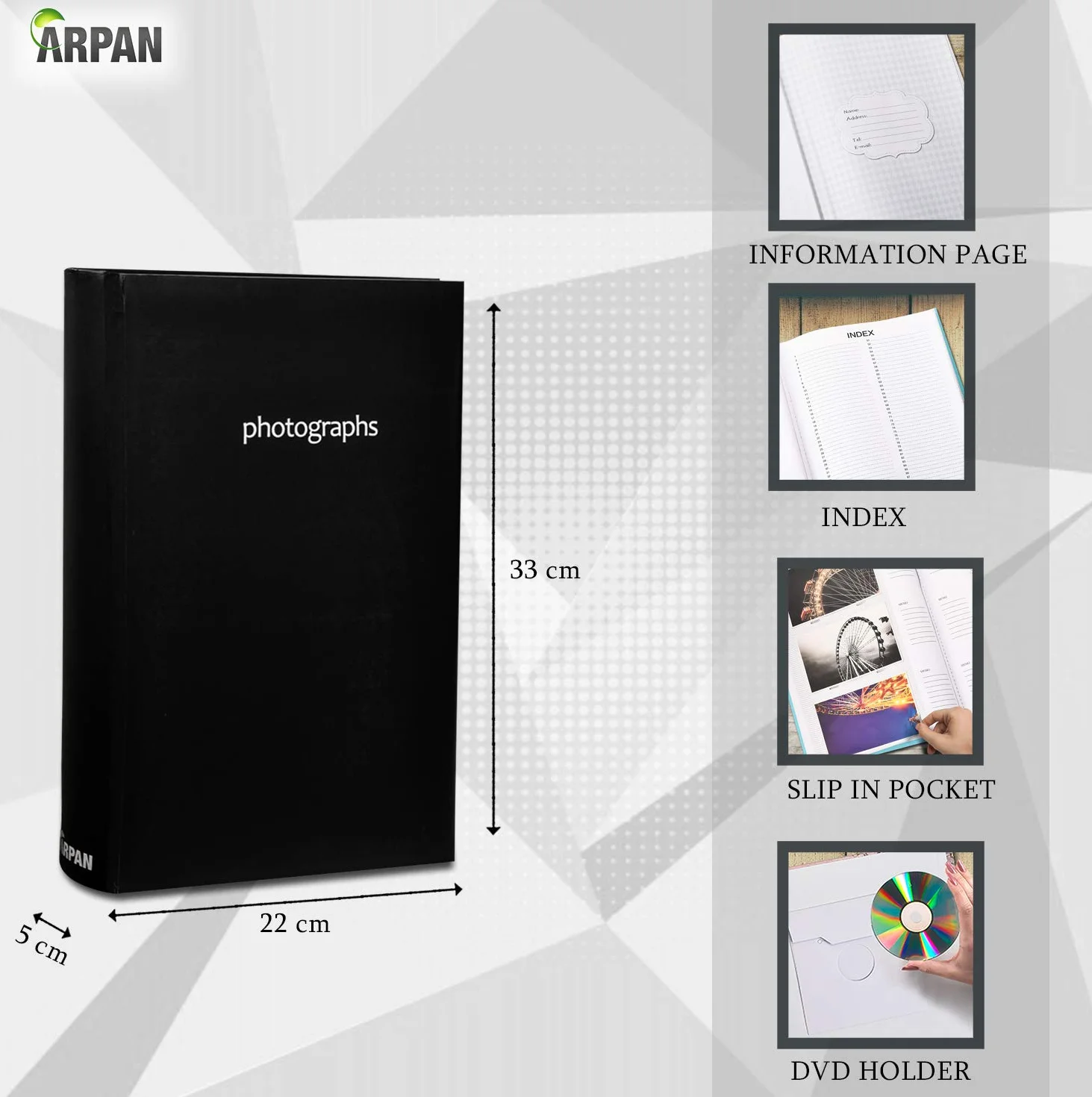 ARPAN - Álbum de Notas para Fotos de 300 x 4 x 6 Pulgadas, Color Negro (66 x 10 x 44 cm)