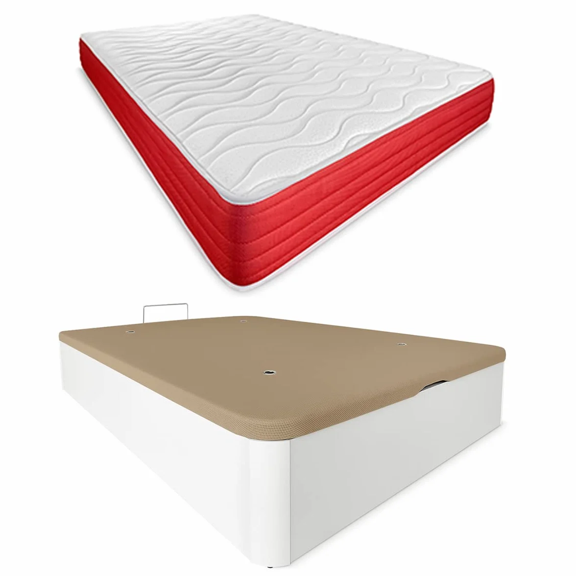 DUÉRMETE ONLINE - Pack Colchón Viscoelástico Lite Reversible Grosor 23cm + Canapé Madera Abatible Gran Capacidad | Color Blanco 135 x 190
