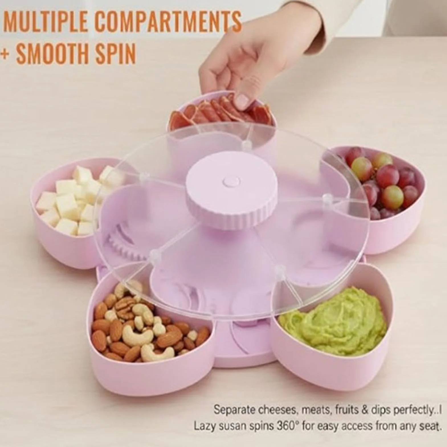 Contenedor De Aperitivos Giratorio Con Tapa Para Servir Ensalada De | Organizador De Snacks Con Compartimentos para Hogar Apartamento Comedor Salón Picnic Jardín Barbacoa Camping