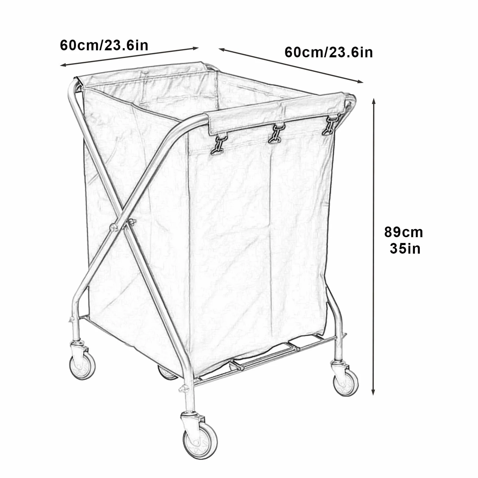 FQMYLTYN Carrito de Lavandería Plegable con Ruedas, Cesta de Lavandería Comercial Resistente y Plegable con Bolsa de Lona Desmontable para Hoteles, Hospitales y Hogares, 60x60x89cm(Blue)