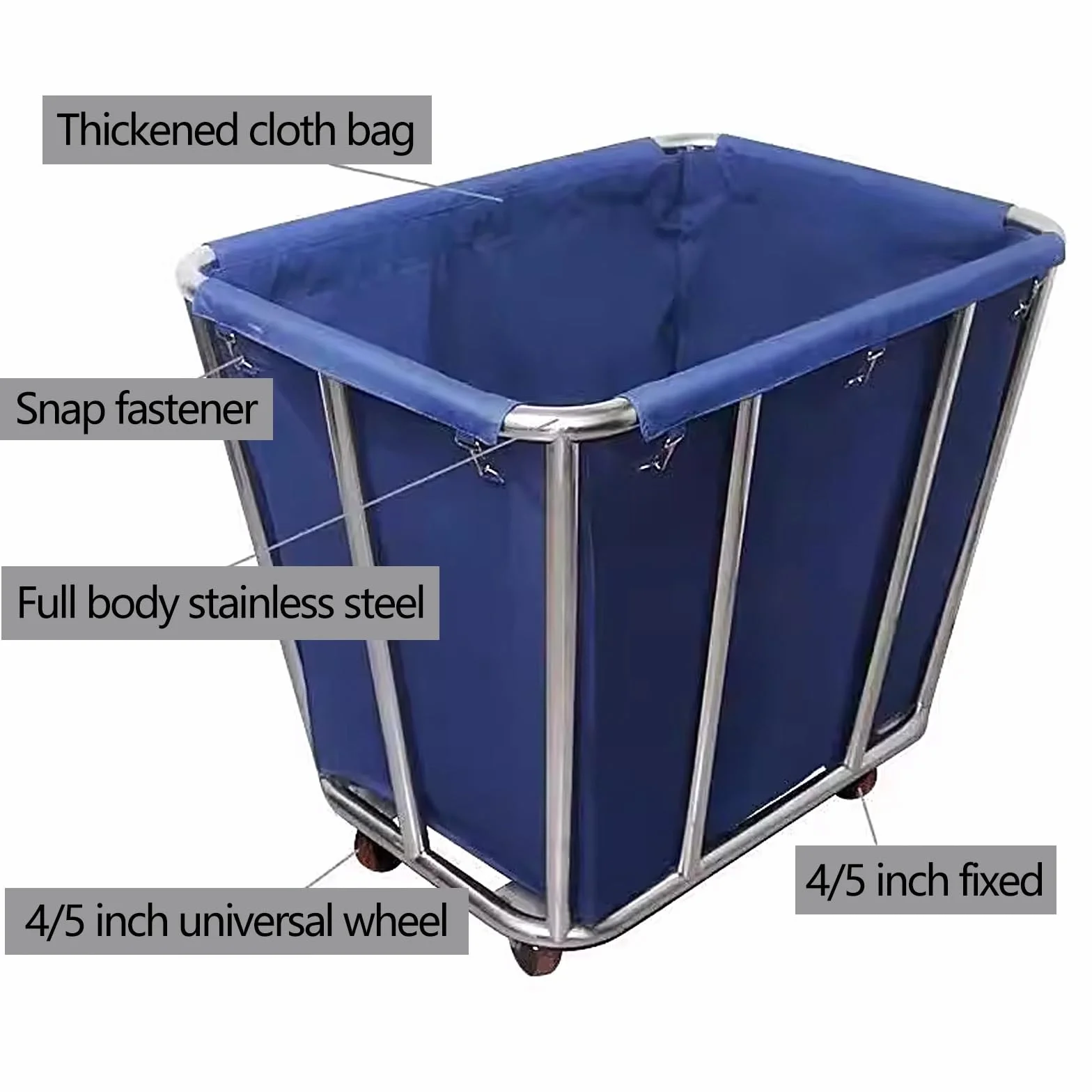 Cesta Ropa Sucia con 4 Ruedas Carro de Limpieza Profesional Gran Uso Acero Inoxidable Intensivo Cesta de La Ropa 100kg de Carga para Uso Comercial y Doméstico(Brown,90 * 65 * 85cm)