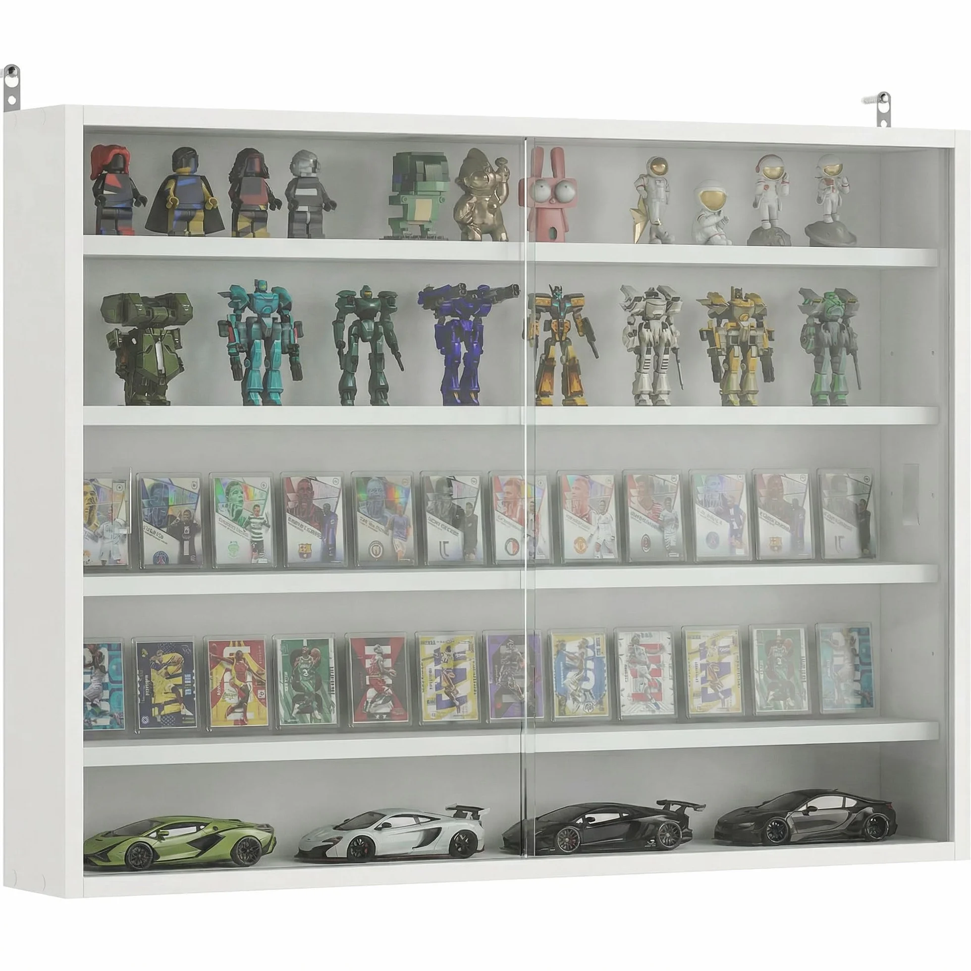 HOMCOM Vitrina Expositora para Colecciones de 5 Niveles, Vitrina de Pared, con Estantes Ajustables y 2 Puertas Correderas de Vidrio, para Perfumes, Figuras de Decoración, 80x9,5x60 cm, Blanco