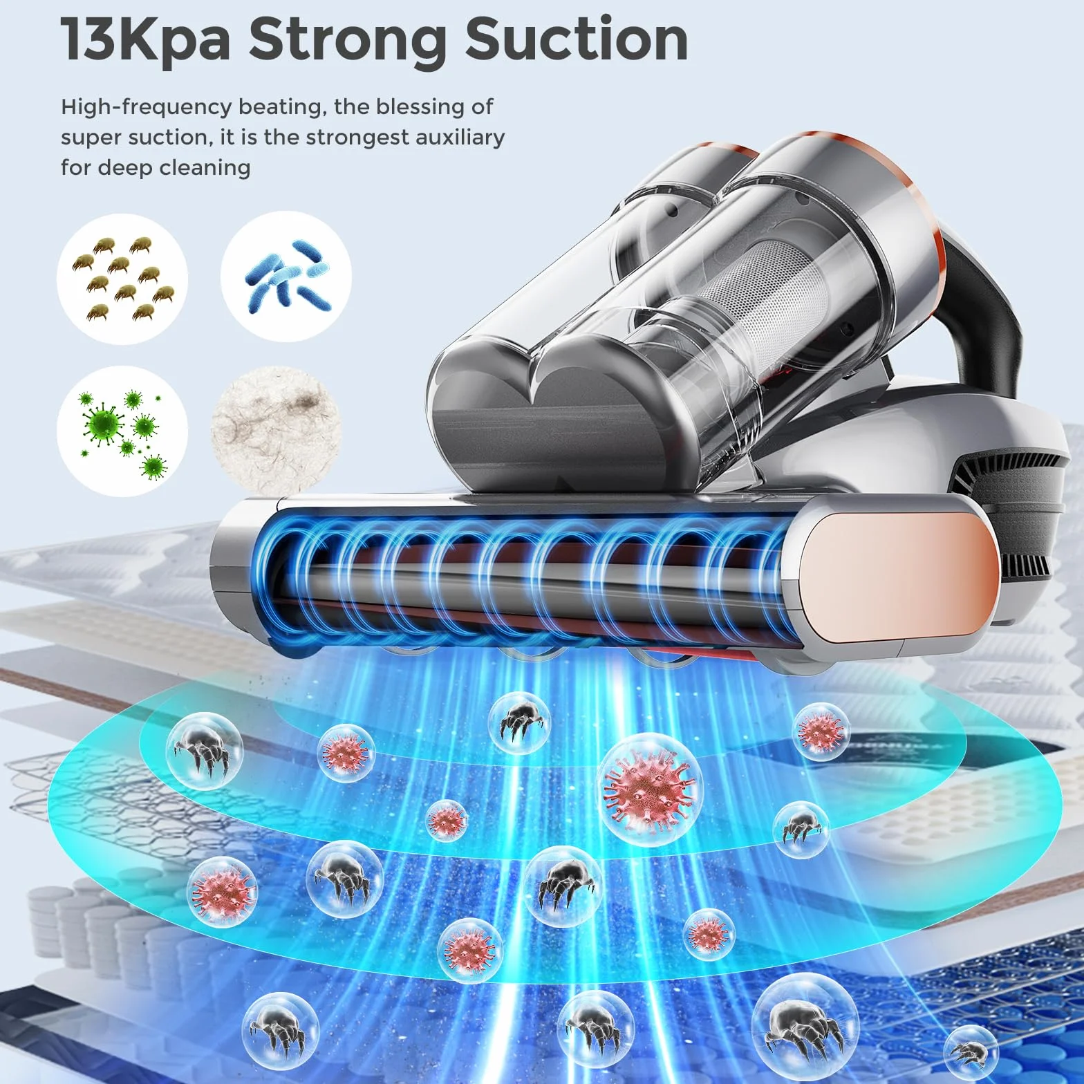 JIGOO S300 Pro Aspirador de Ácaros con Sensor de Ácaros y Pantalla Digital, 500W Aspiradora antiácaros con Luz UV, 13KPa de succión, para Alergias, Elimina alérgenos en colchones, Camas y sofás